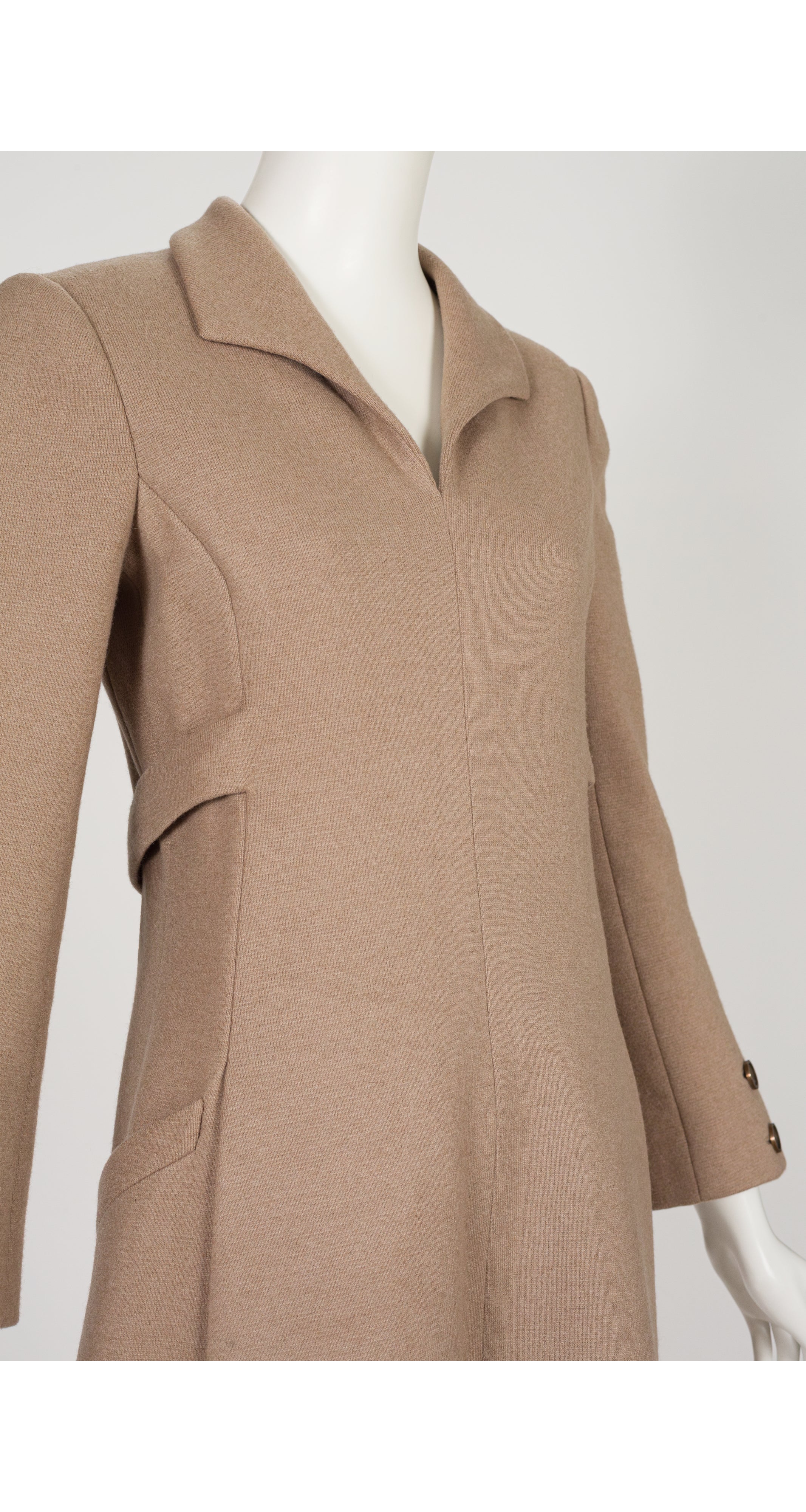 1970s Beige Wool Collared A-Line Dress
