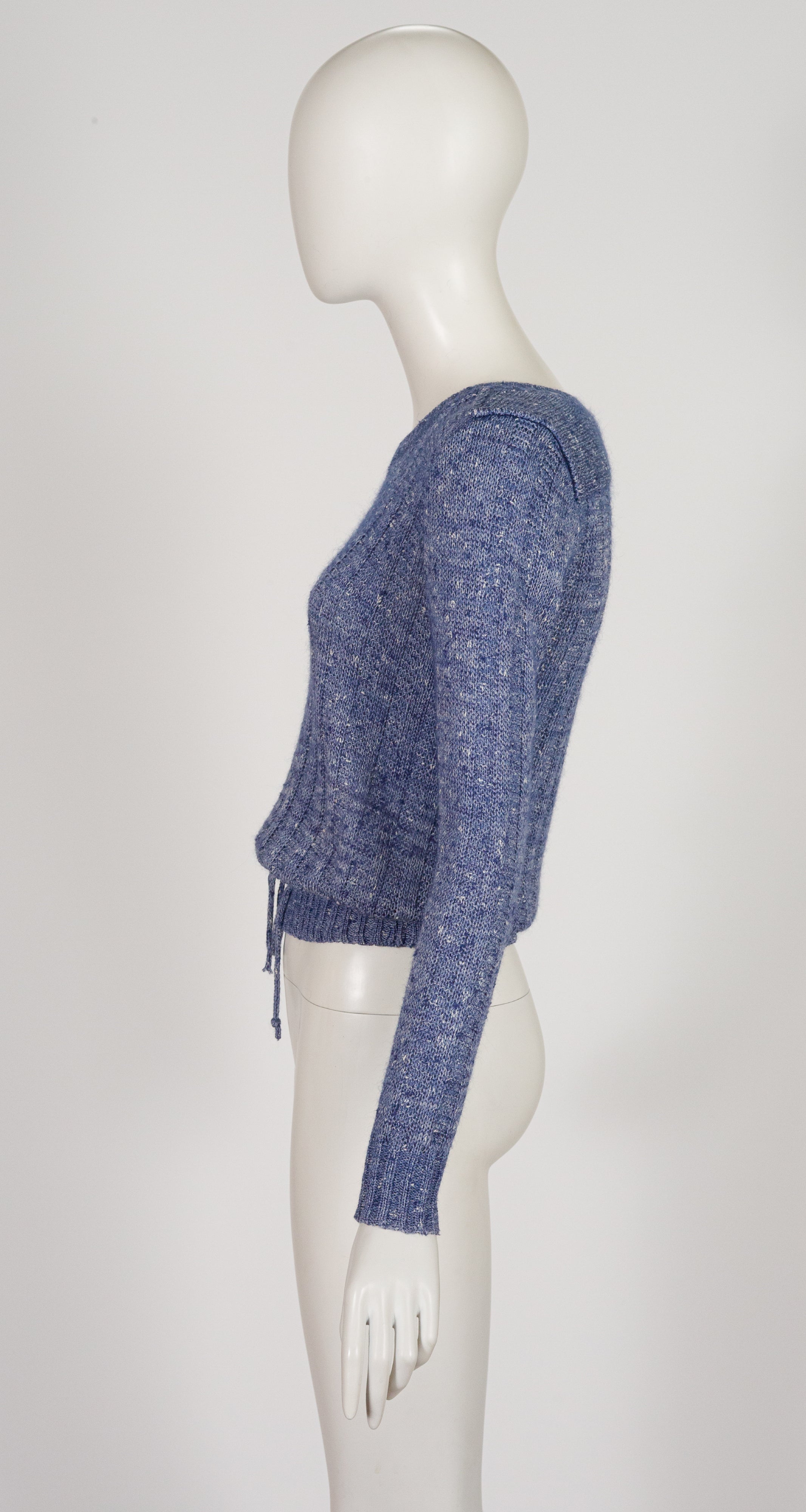1970s Logo Blue Marled Wool Drawstring Sweater
