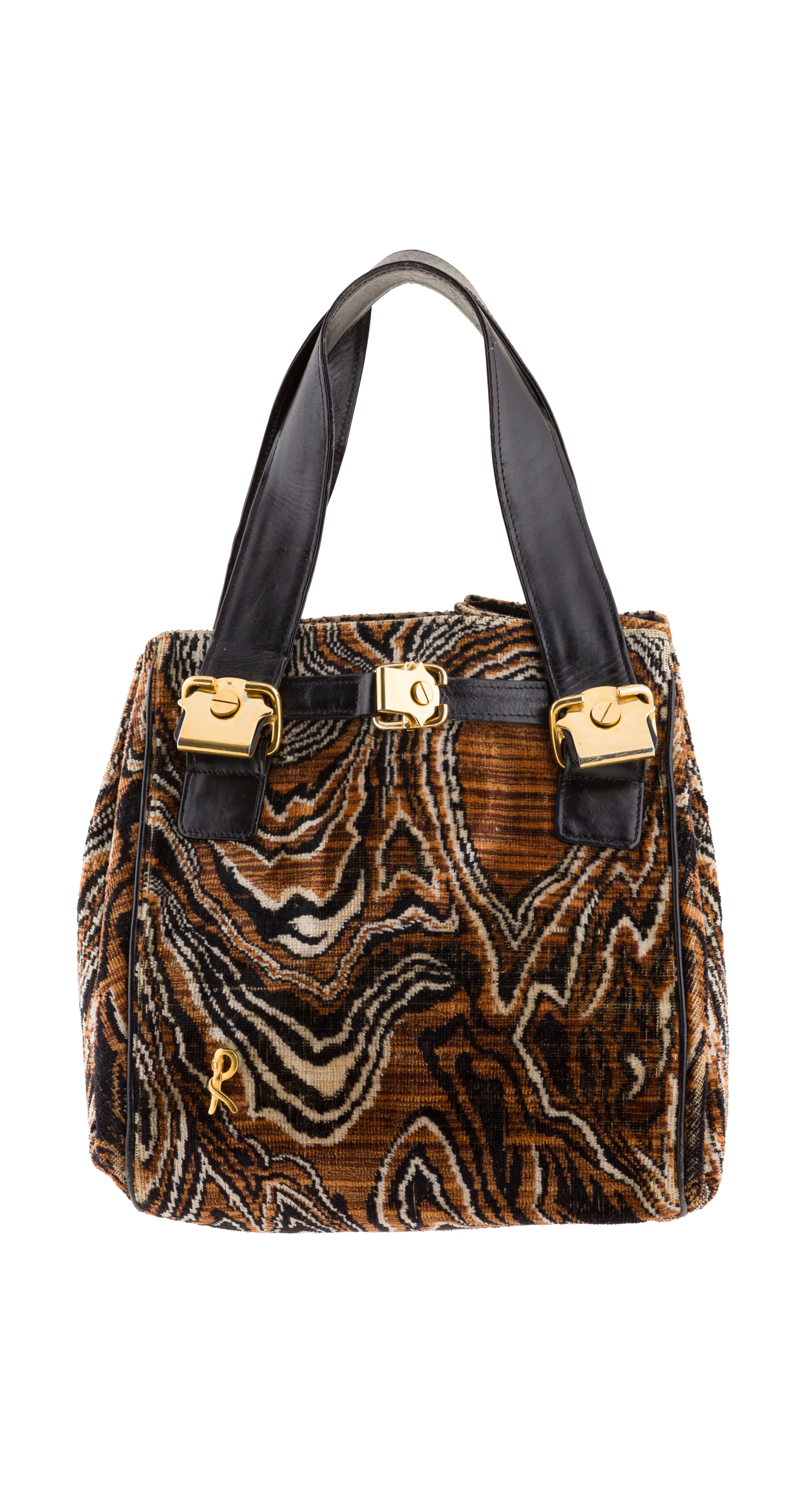 1970s Brown Marbled Velvet Top-Handle Bag