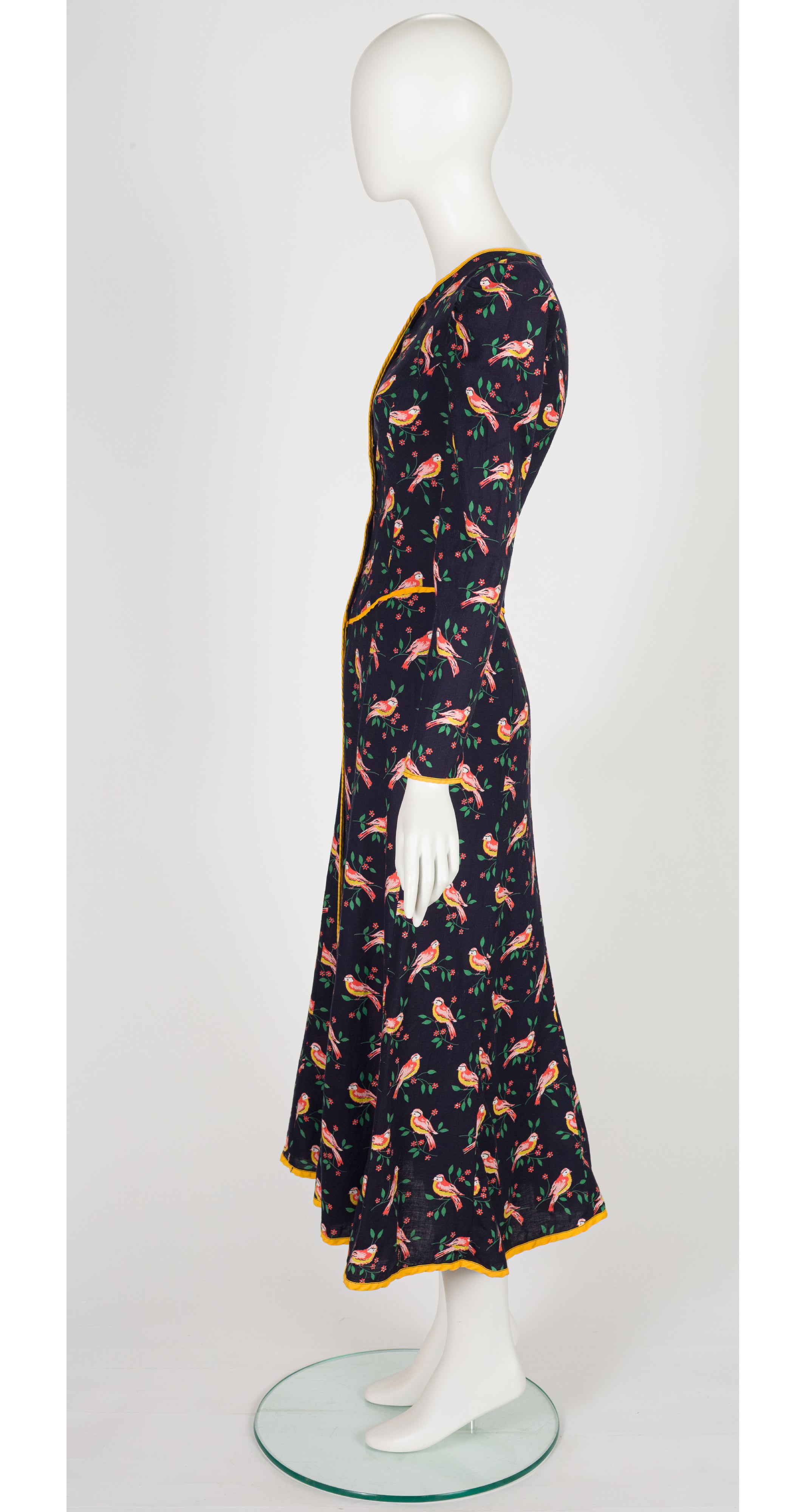 1971 S/S Canary Print Black Cotton Dress