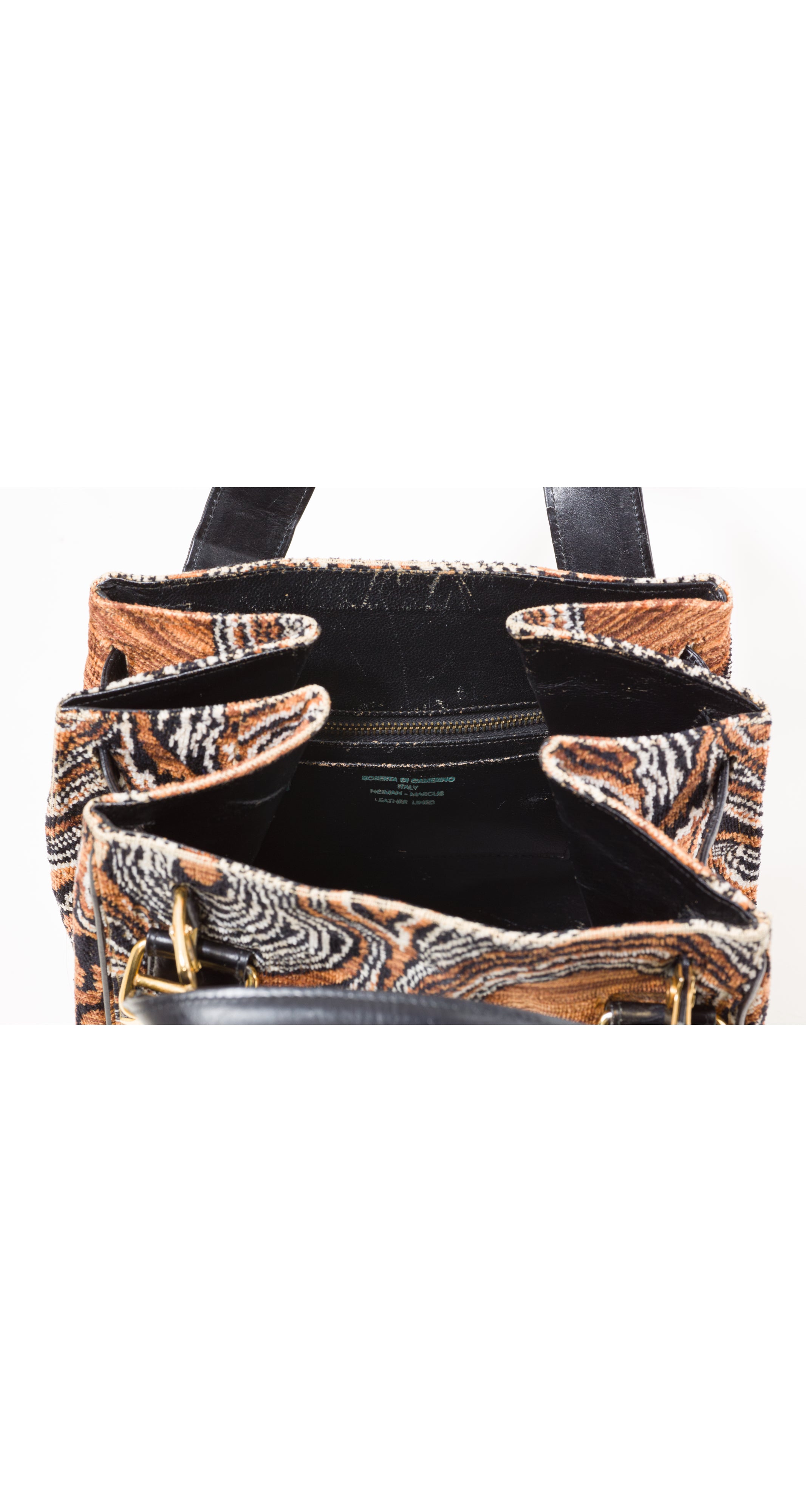 1970s Brown Marbled Velvet Top-Handle Bag