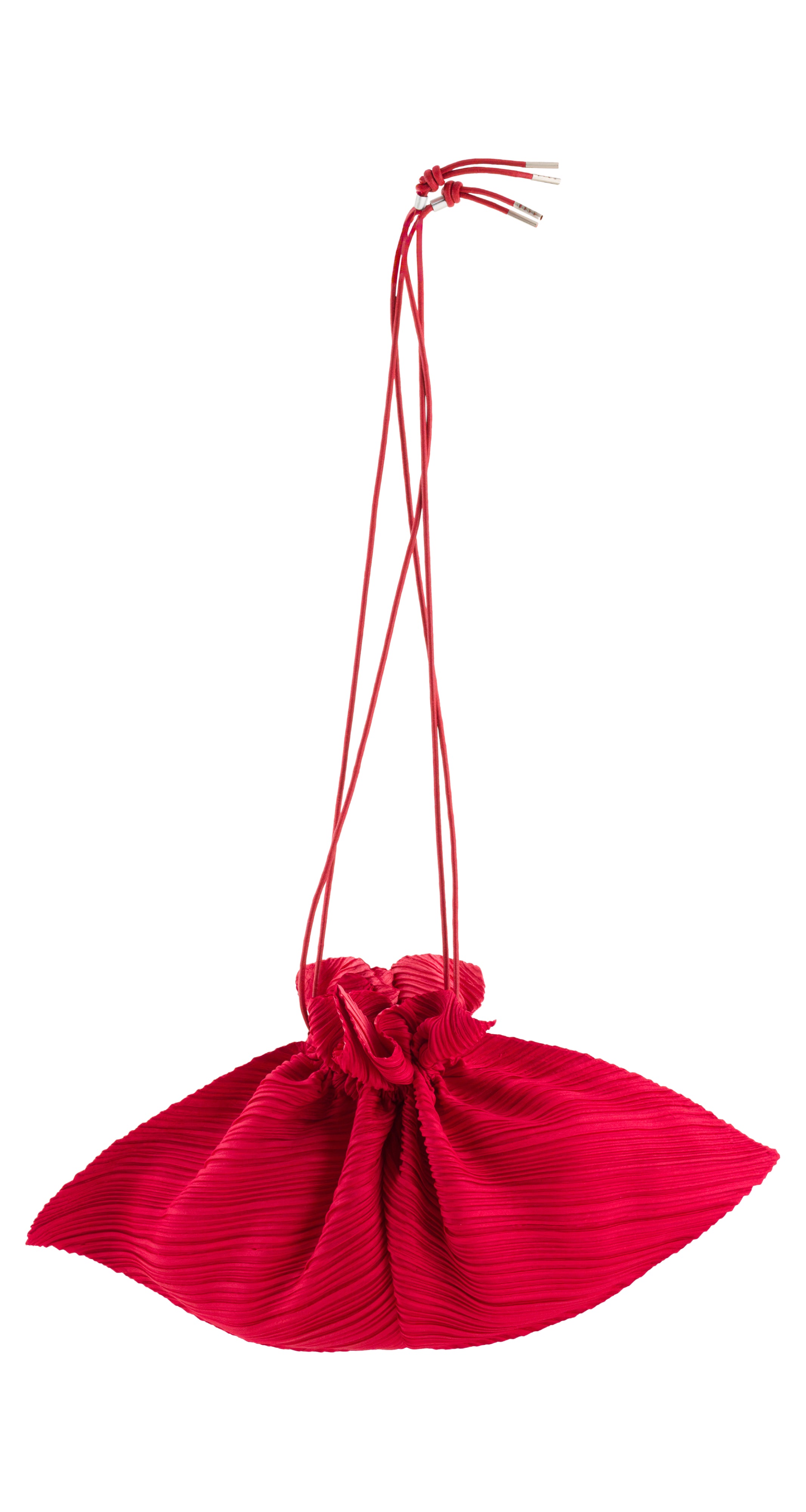 Sculptural Red Pleated Petal Drawstring Bag