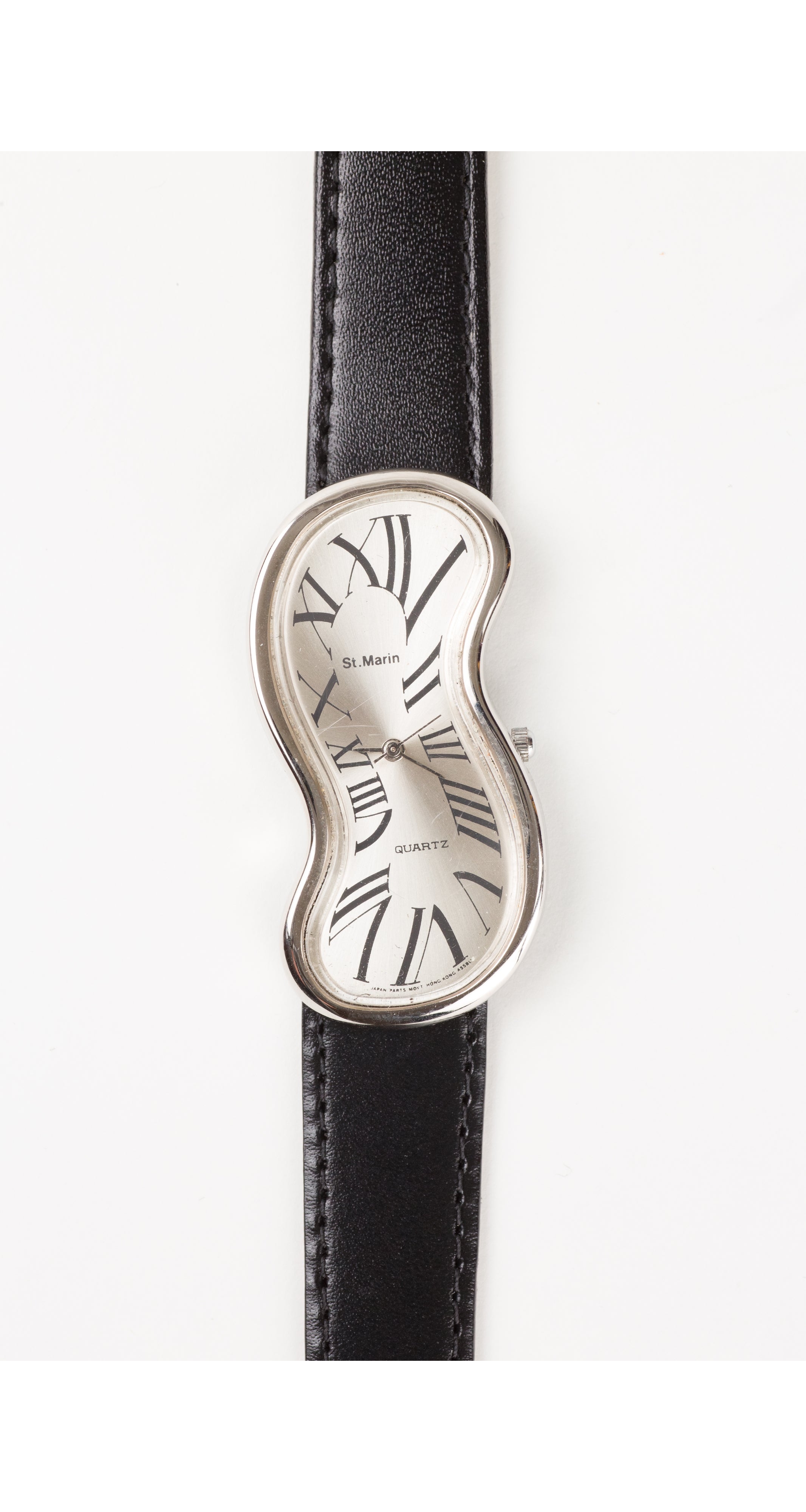 1990s Salvador Dali Melting Clock Black Leather Wrist Watch