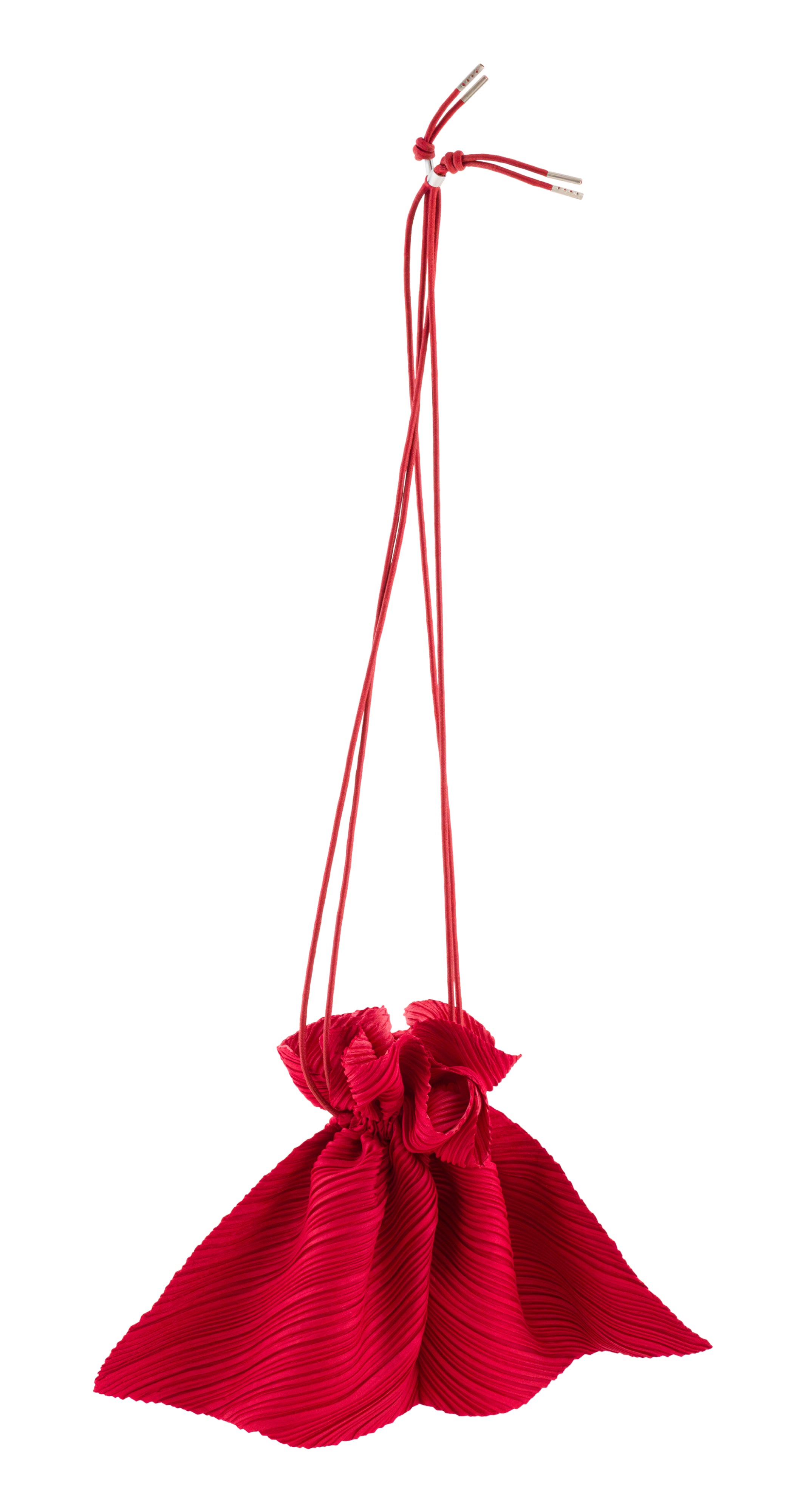 Sculptural Red Pleated Petal Drawstring Bag