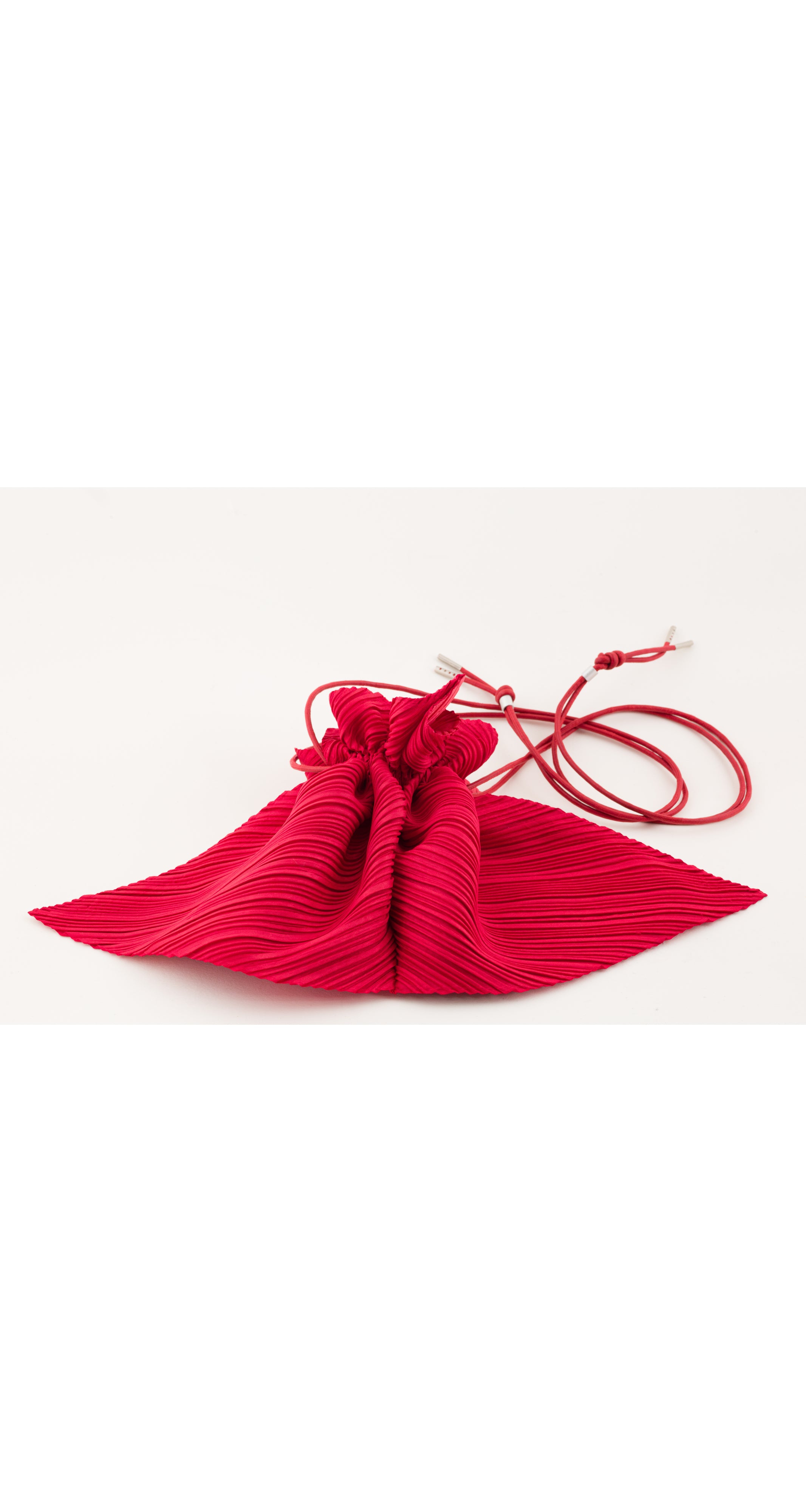 Sculptural Red Pleated Petal Drawstring Bag
