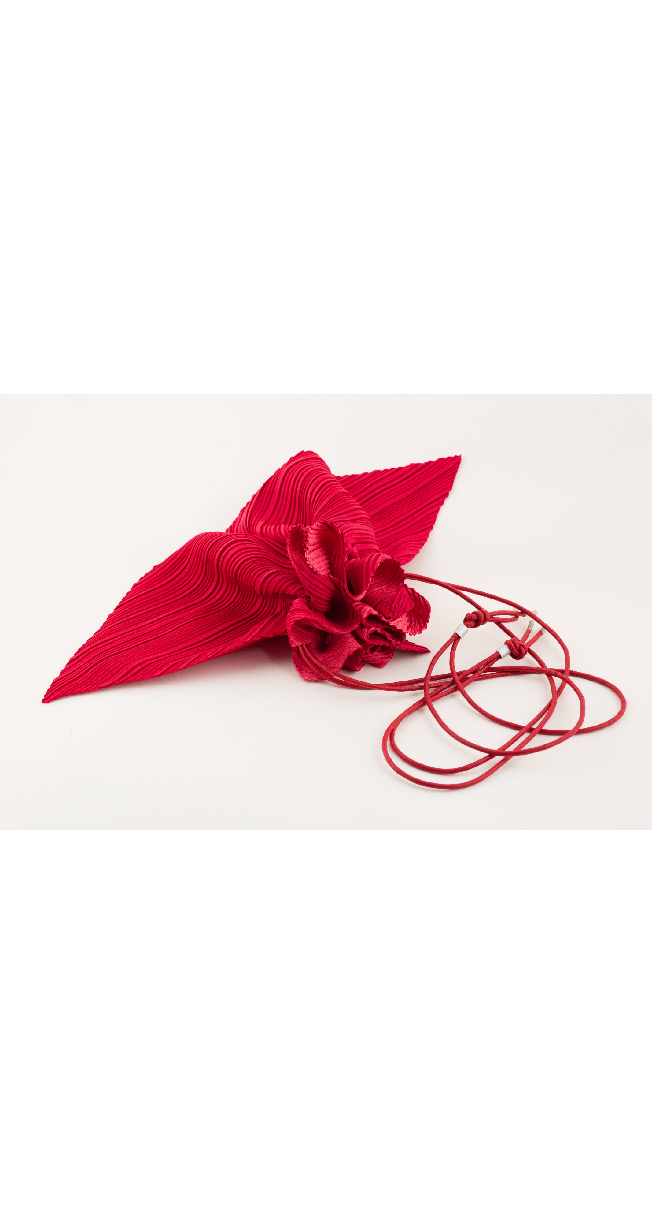 Sculptural Red Pleated Petal Drawstring Bag