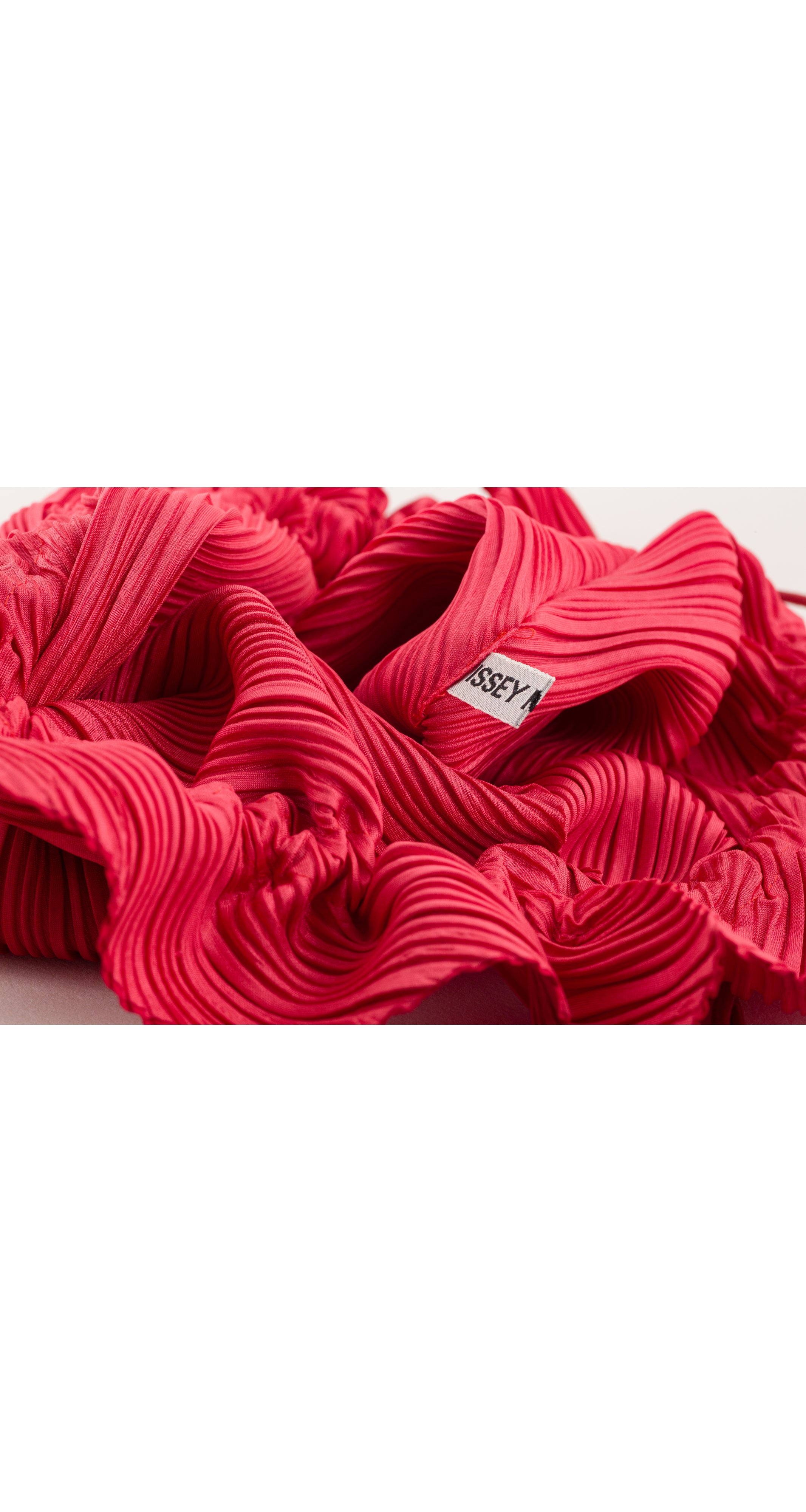 Sculptural Red Pleated Petal Drawstring Bag