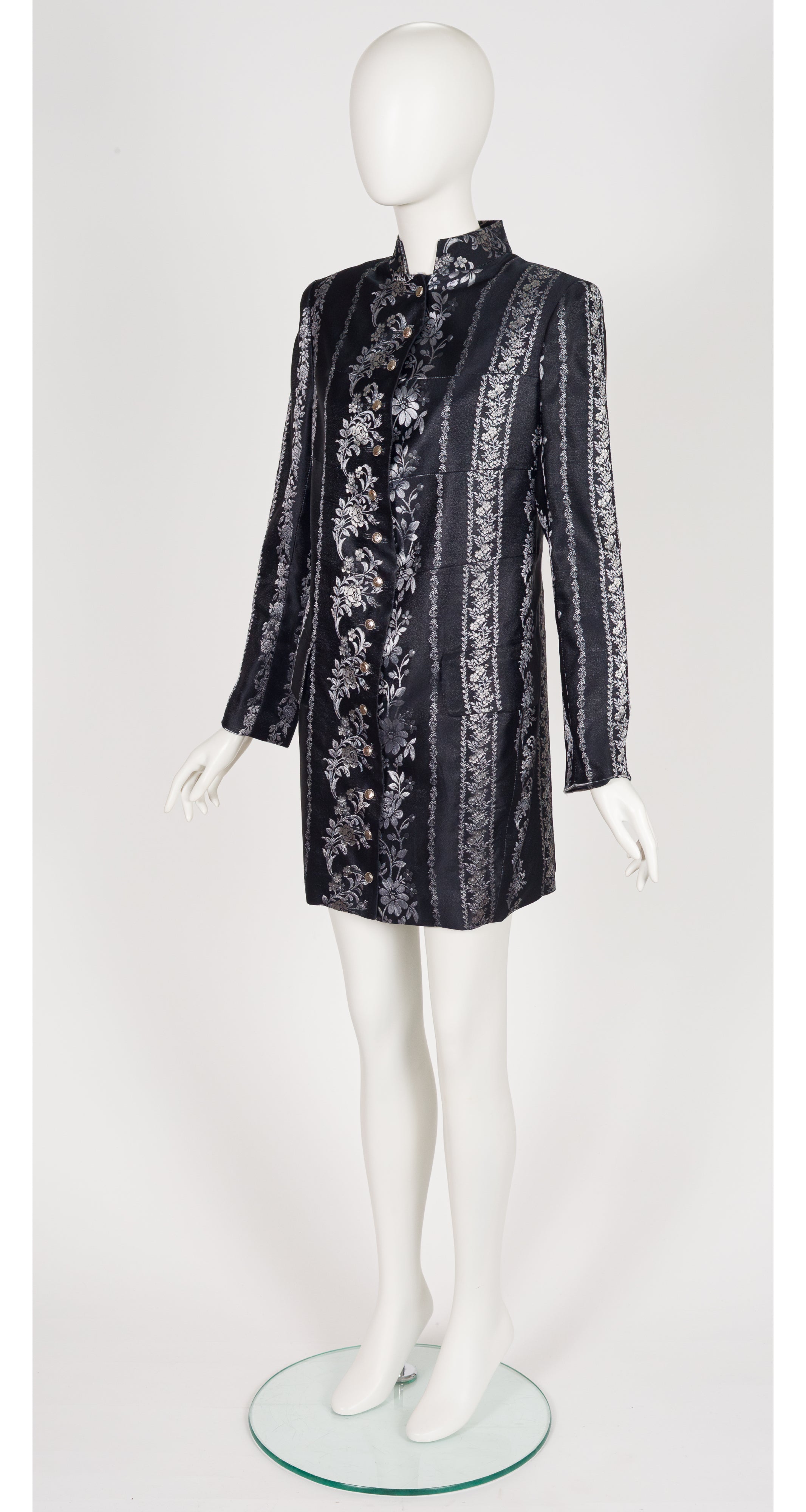 1989-90 F/W Floral Silver Silk Jacquard Long Evening Jacket