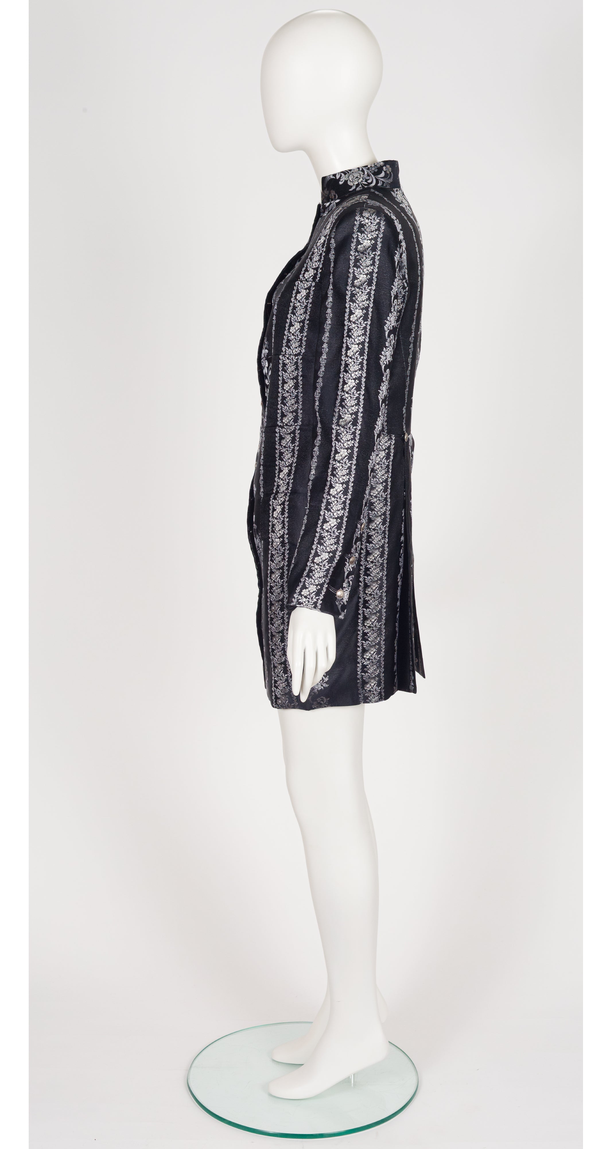 1989-90 F/W Floral Silver Silk Jacquard Long Evening Jacket