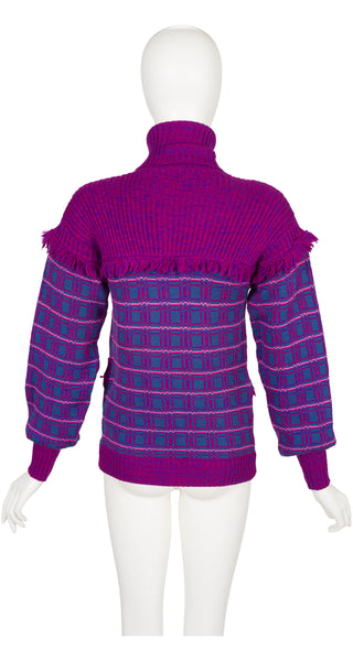 Yves Saint Laurent 1977-78 F/W Purple Wool Fringe Toggle Cardigan
