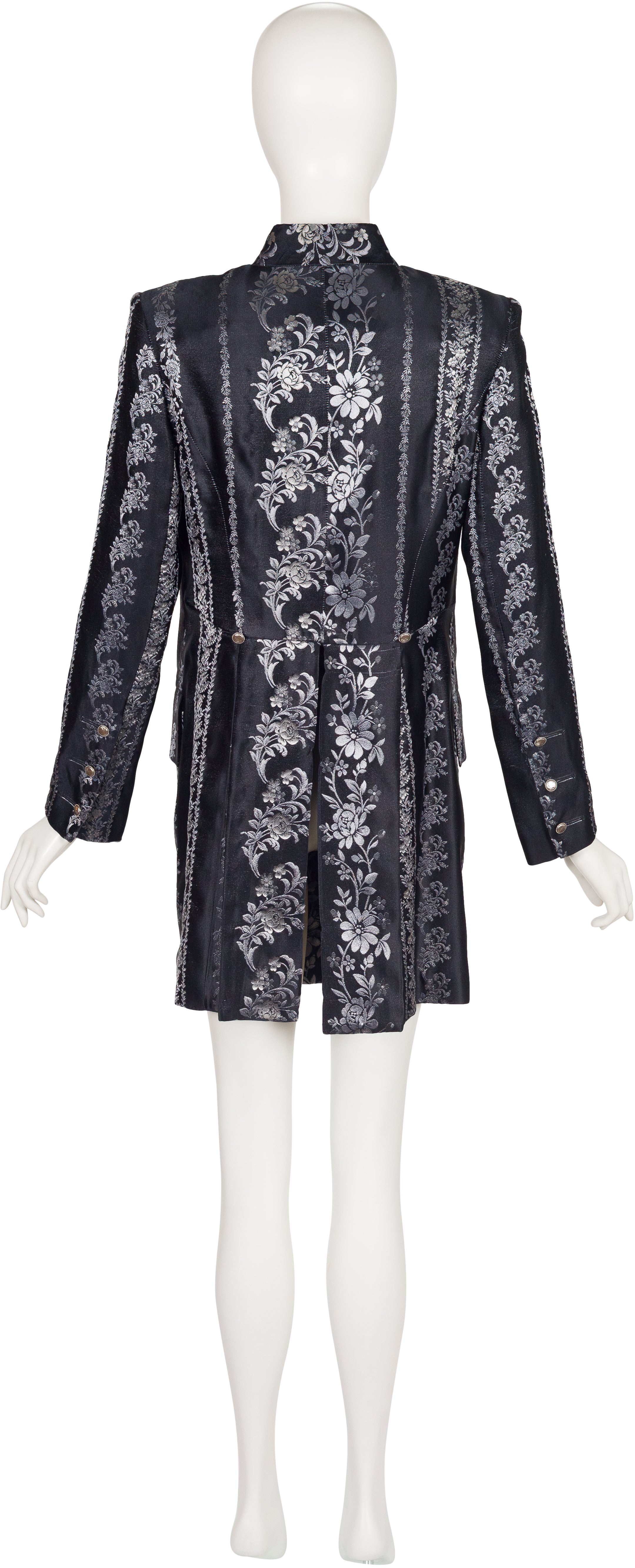 1989-90 F/W Floral Silver Silk Jacquard Long Evening Jacket