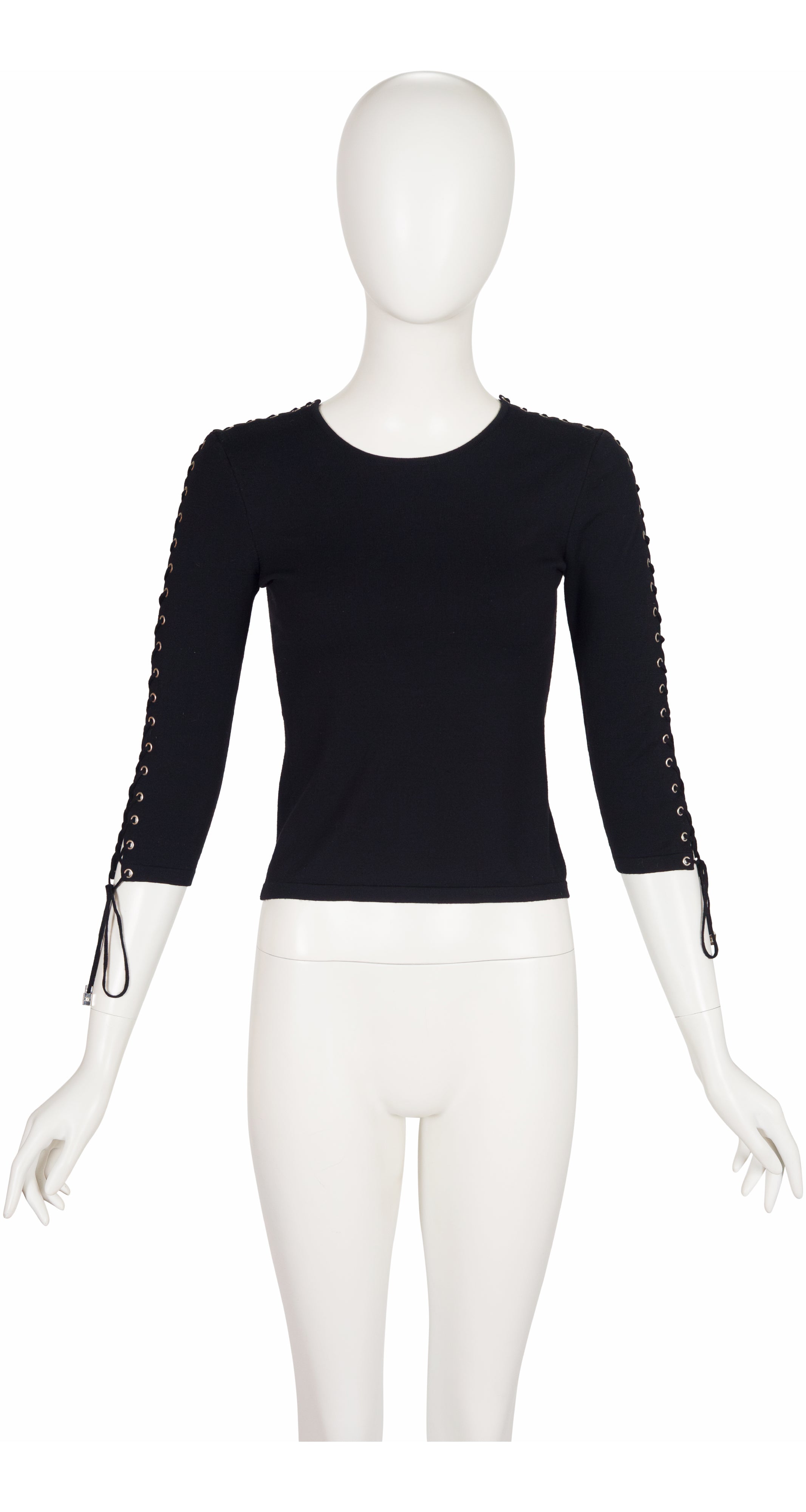 2000s Black Wool Knit Lace-Up Sleeve Top