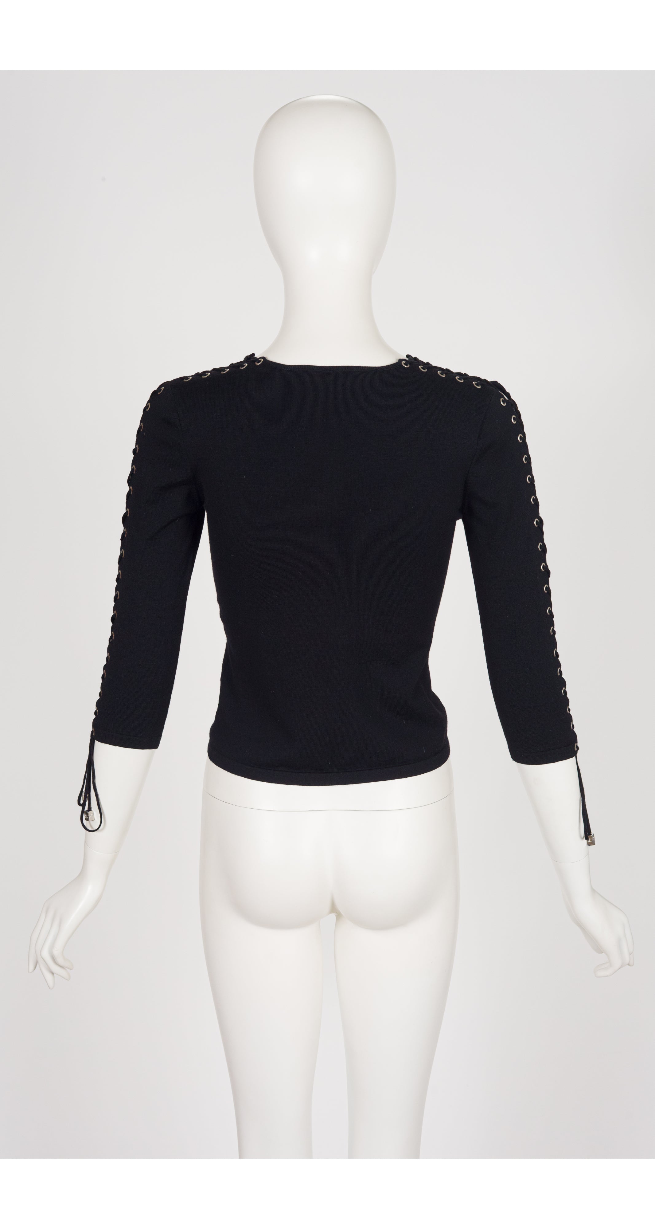 2000s Black Wool Knit Lace-Up Sleeve Top