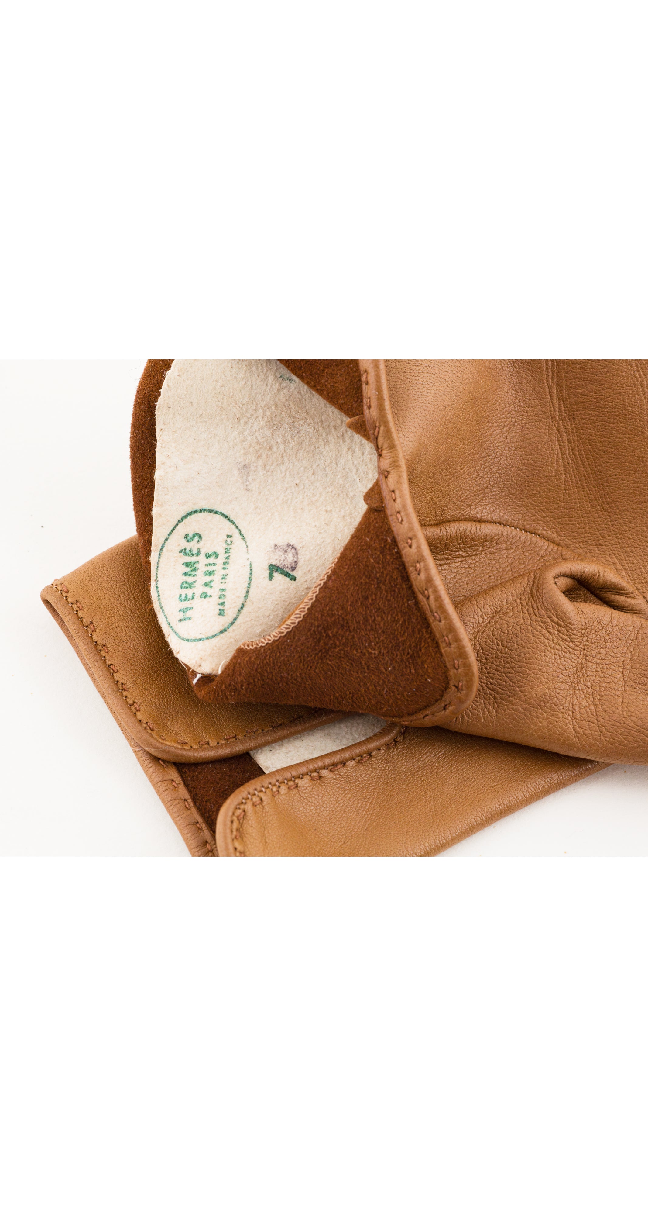 1980s "Evelyne" Tan Perforated Lambskin Leather Gloves