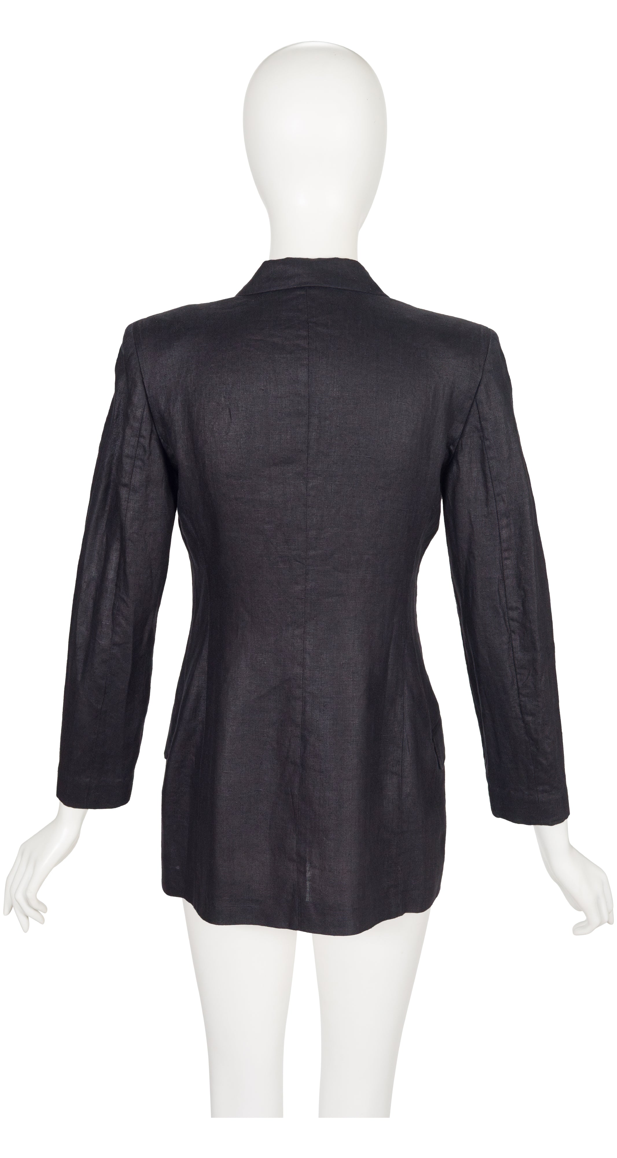1990s Black Linen Sheer Inset Blazer Jacket