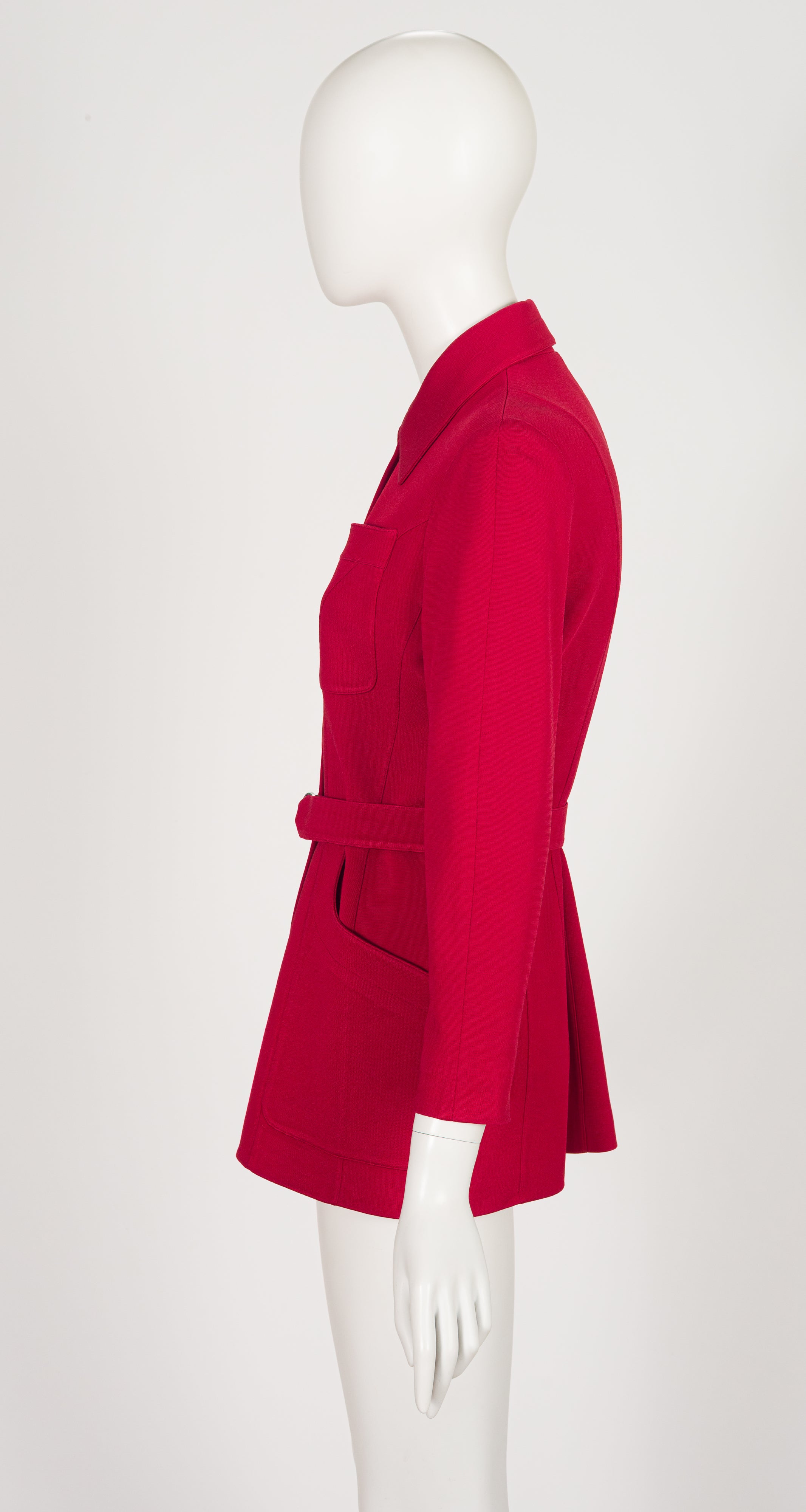 1990s Red Rayon "Mugler"-Buckle Belted Jacket