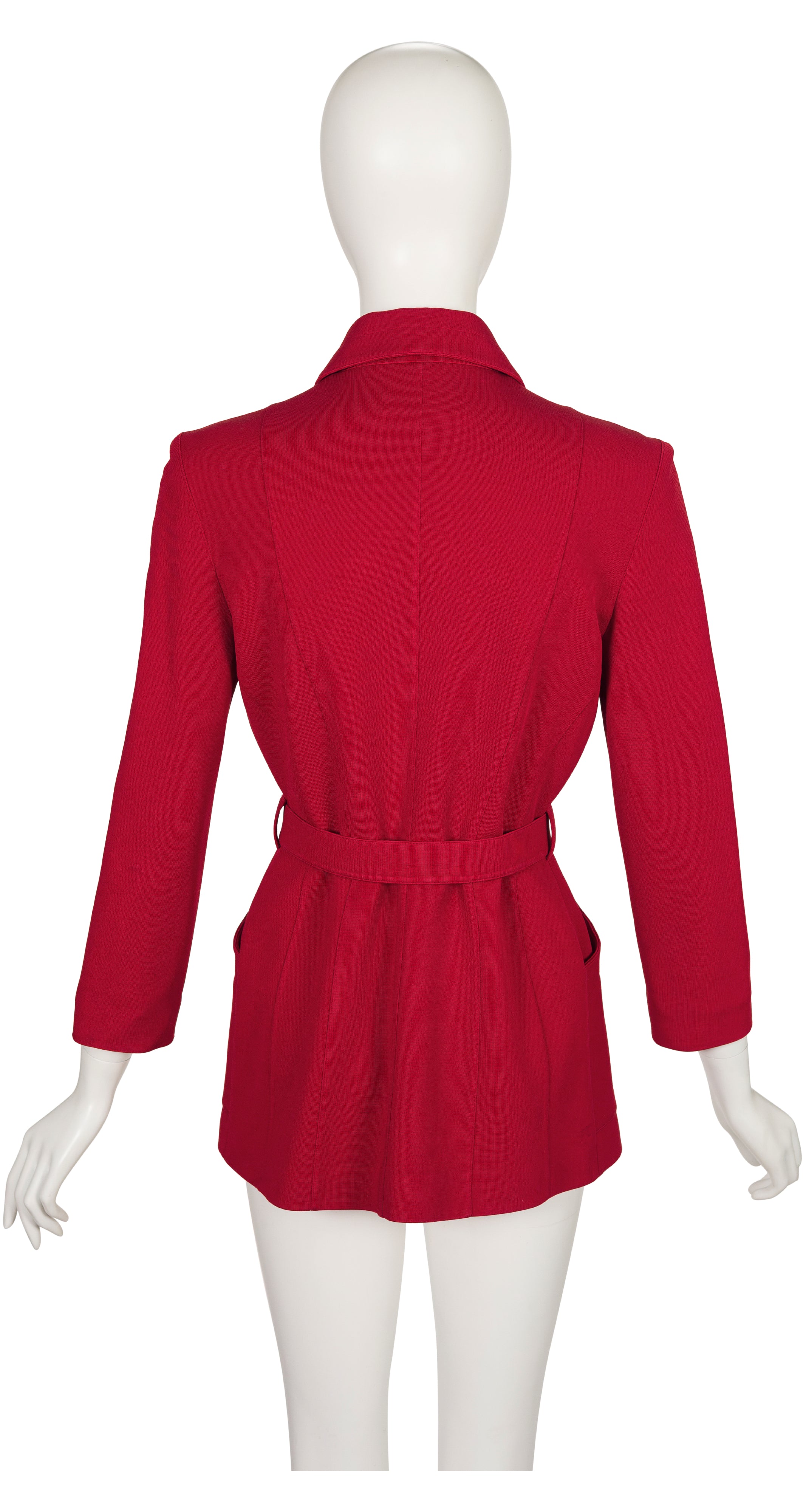 1990s Red Rayon "Mugler"-Buckle Belted Jacket