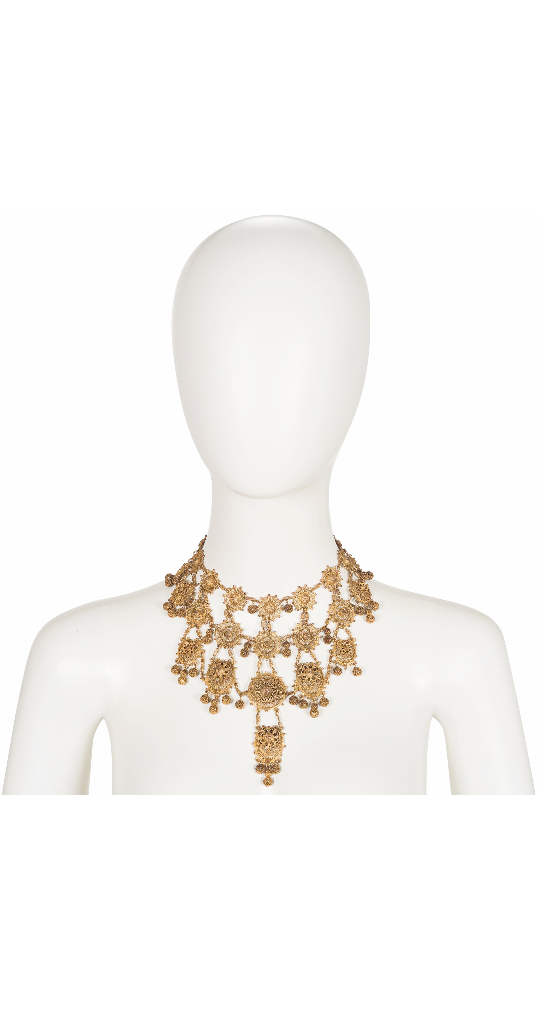 1940s Rice-Weiner Brass Filigree Bib Necklace