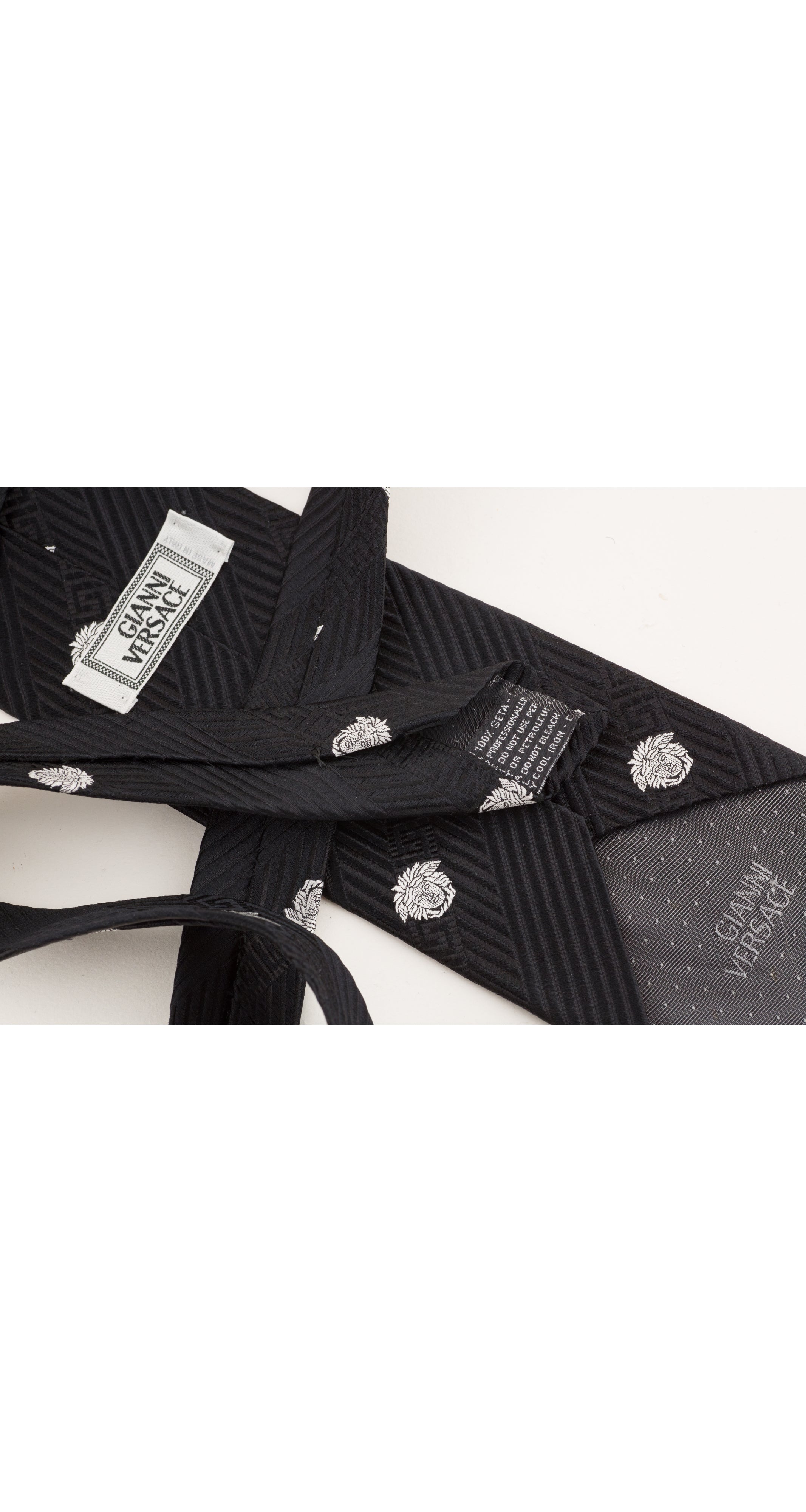 1990s Medusa Head Black Silk Jacquard Men's Tie