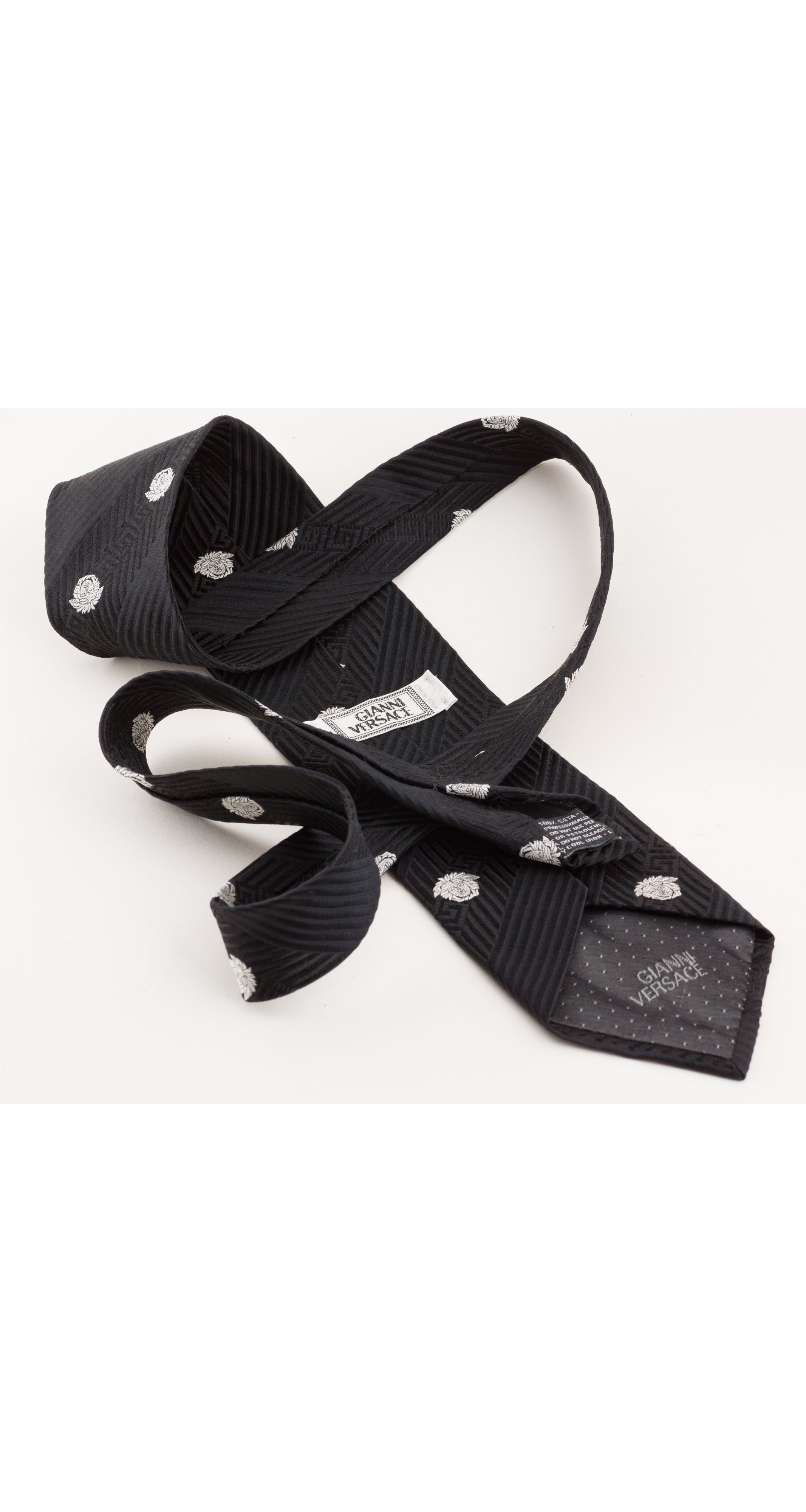 1990s Medusa Head Black Silk Jacquard Men's Tie