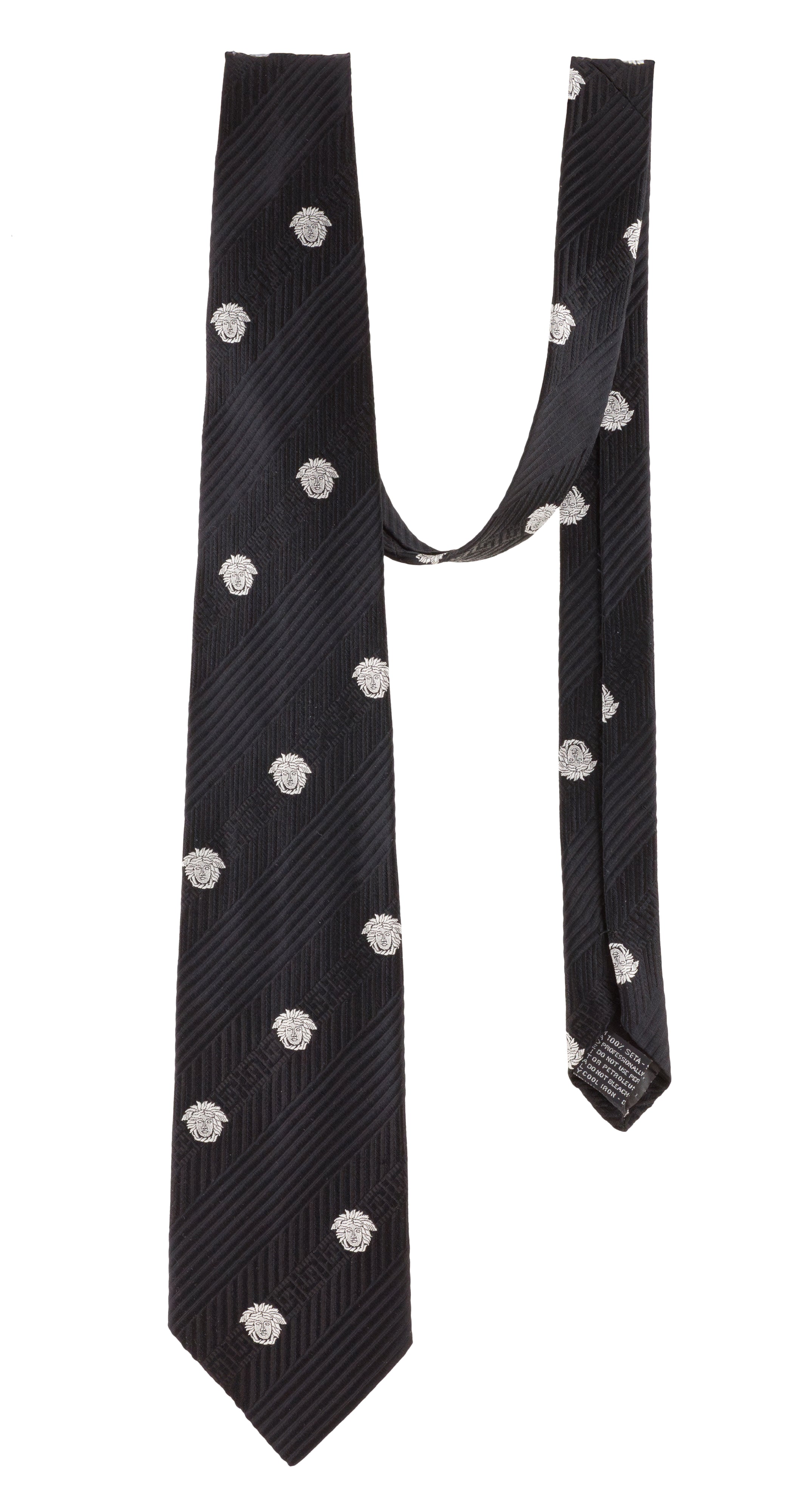 1990s Medusa Head Black Silk Jacquard Men's Tie