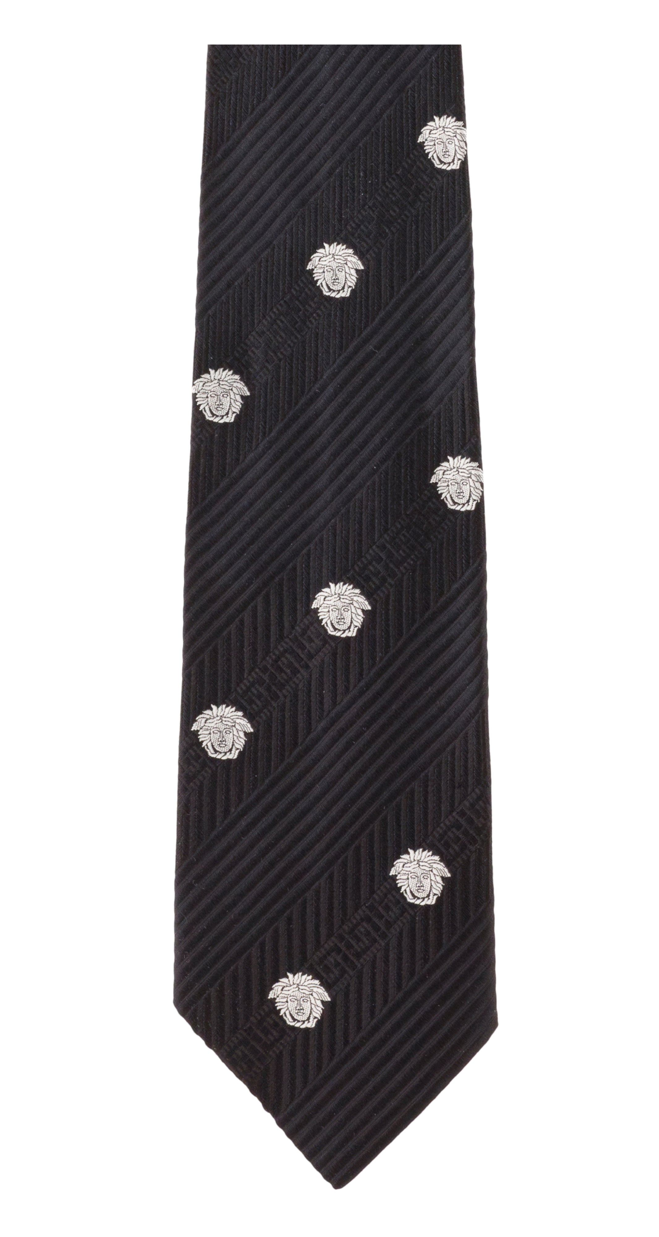 1990s Medusa Head Black Silk Jacquard Men's Tie