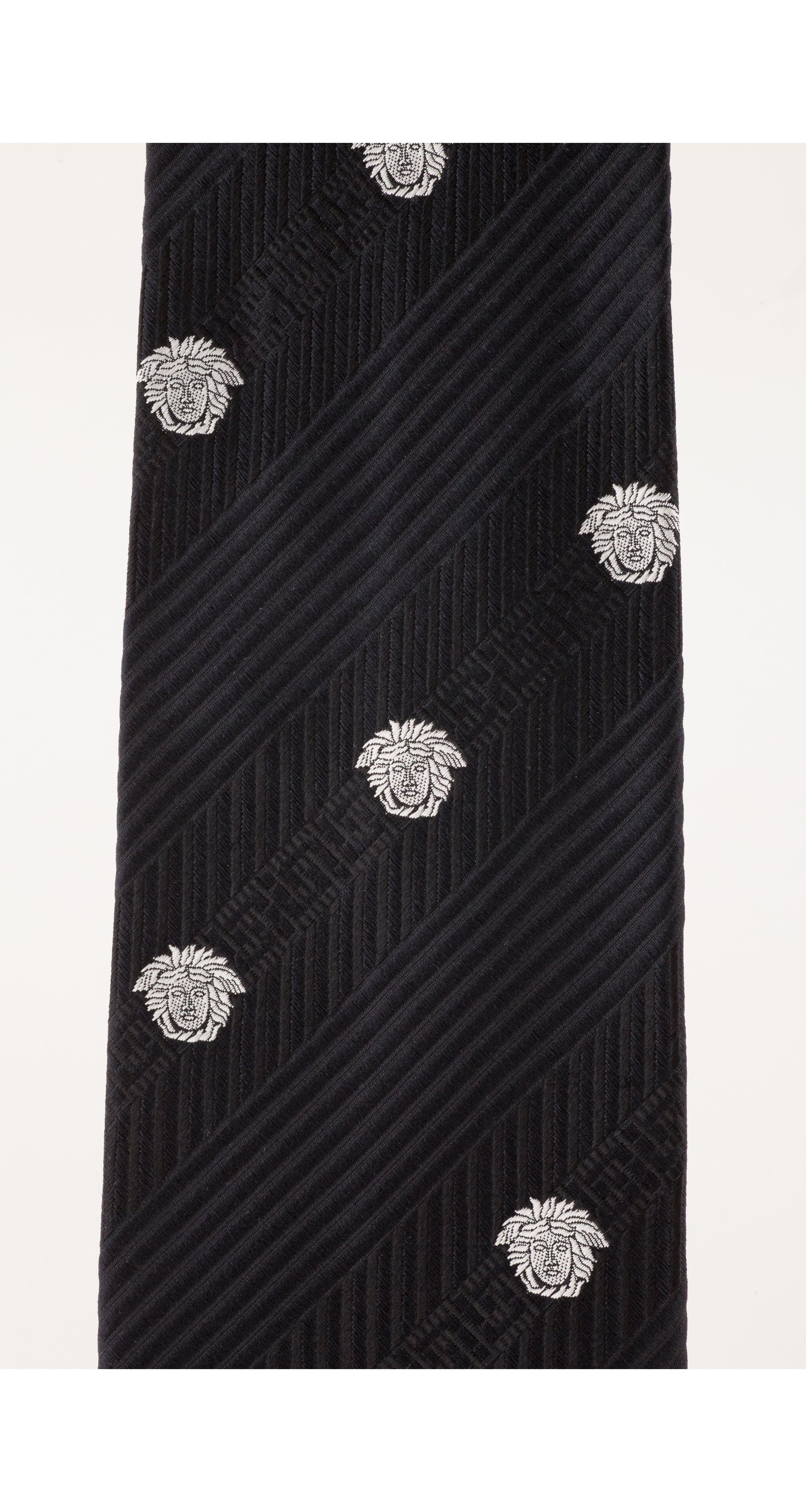 1990s Medusa Head Black Silk Jacquard Men's Tie