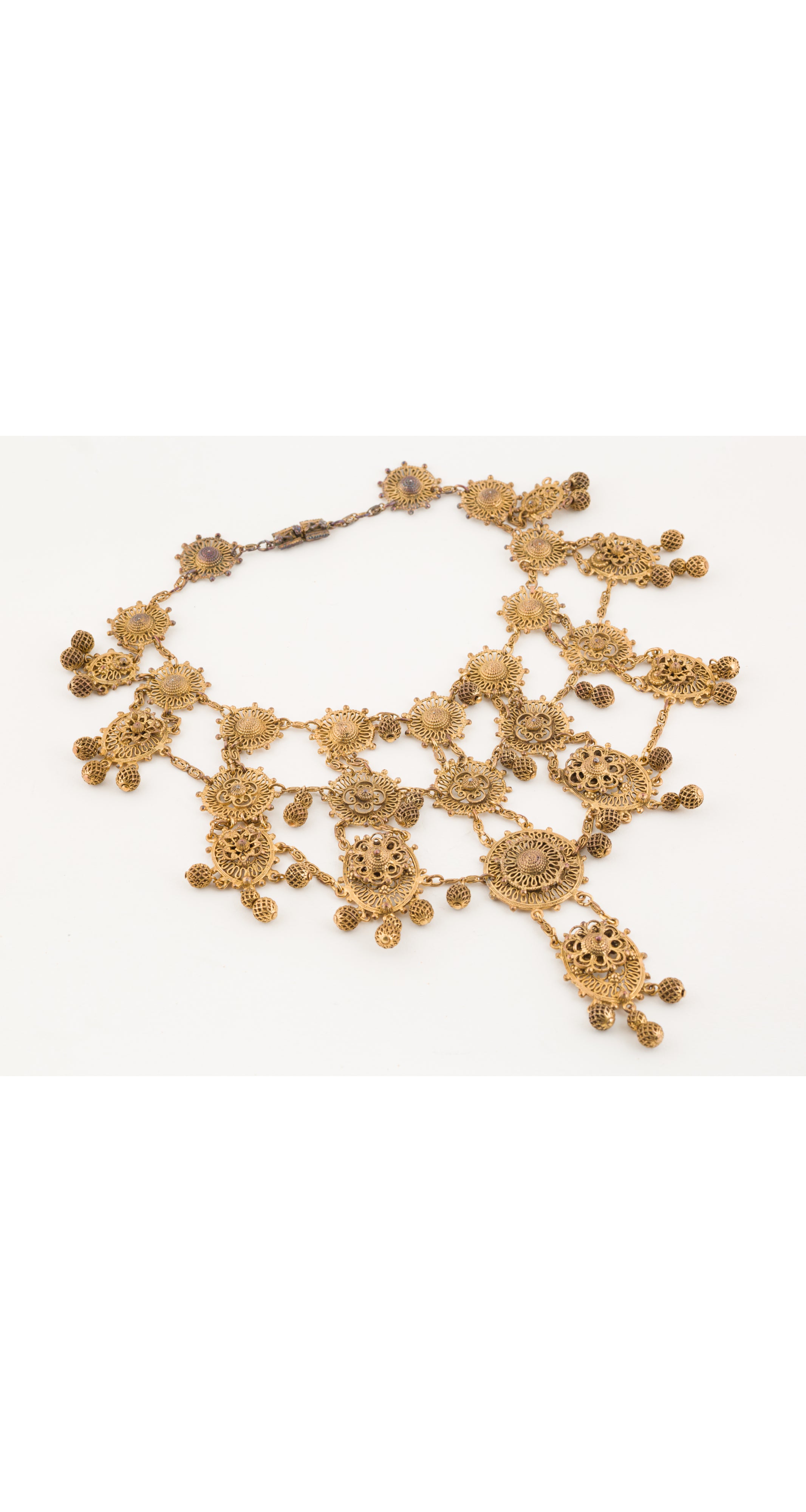 1940s Rice-Weiner Brass Filigree Bib Necklace