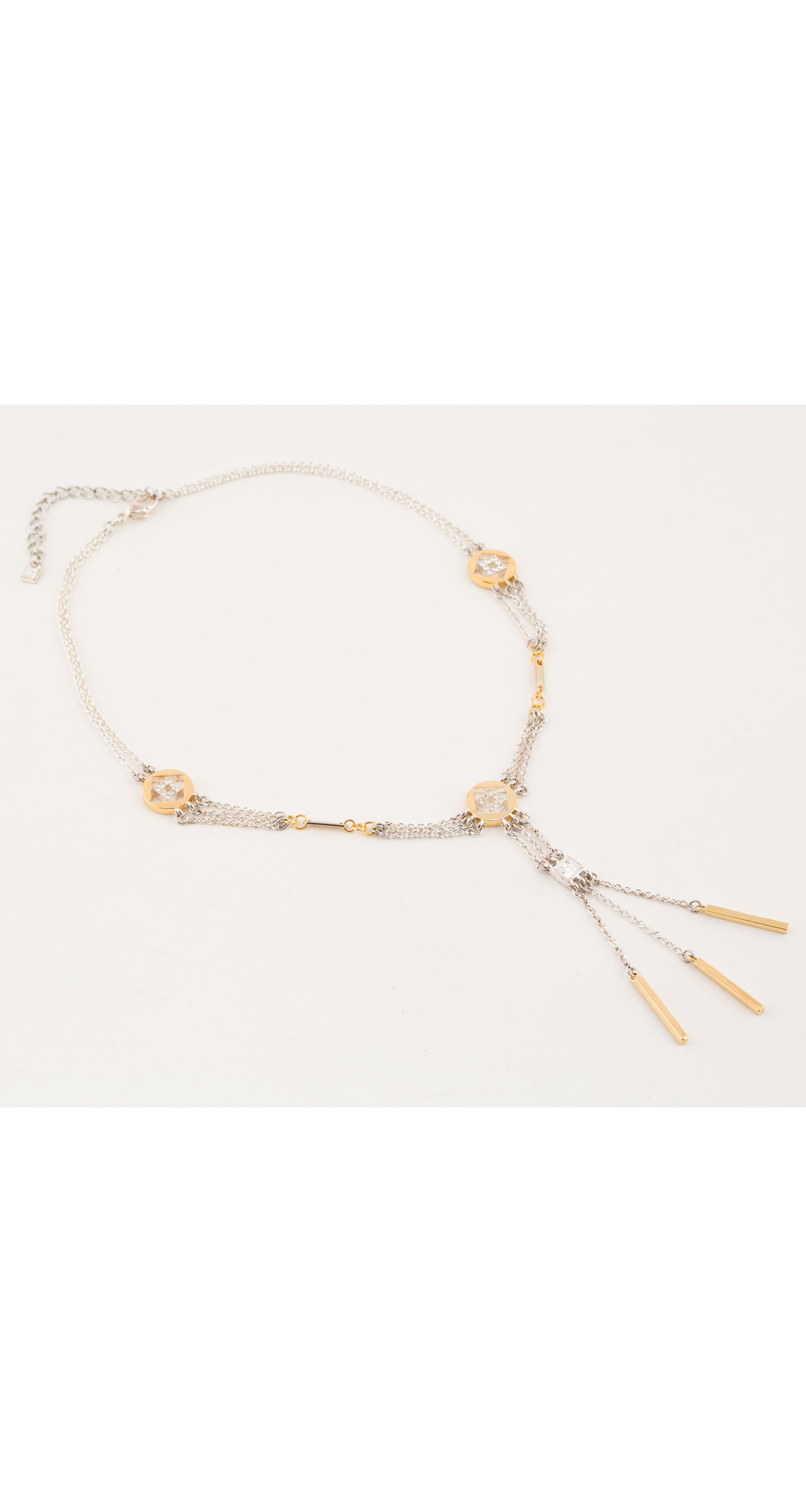 1990s Rhinestone Gold & Silver Dangle Pendant Necklace