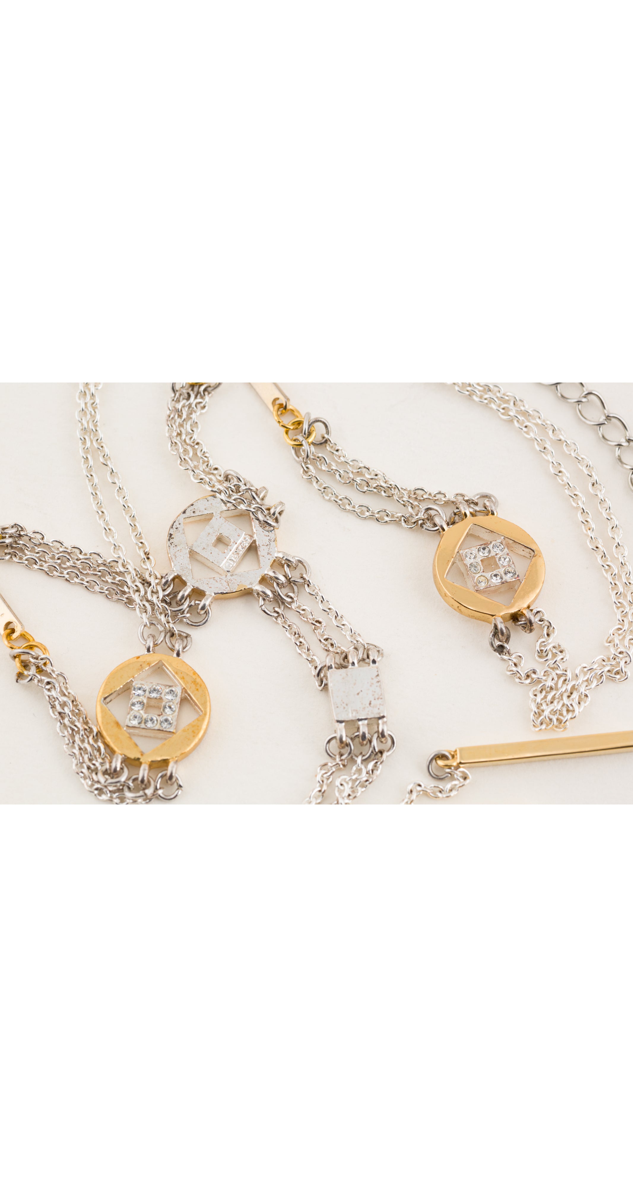 1990s Rhinestone Gold & Silver Dangle Pendant Necklace