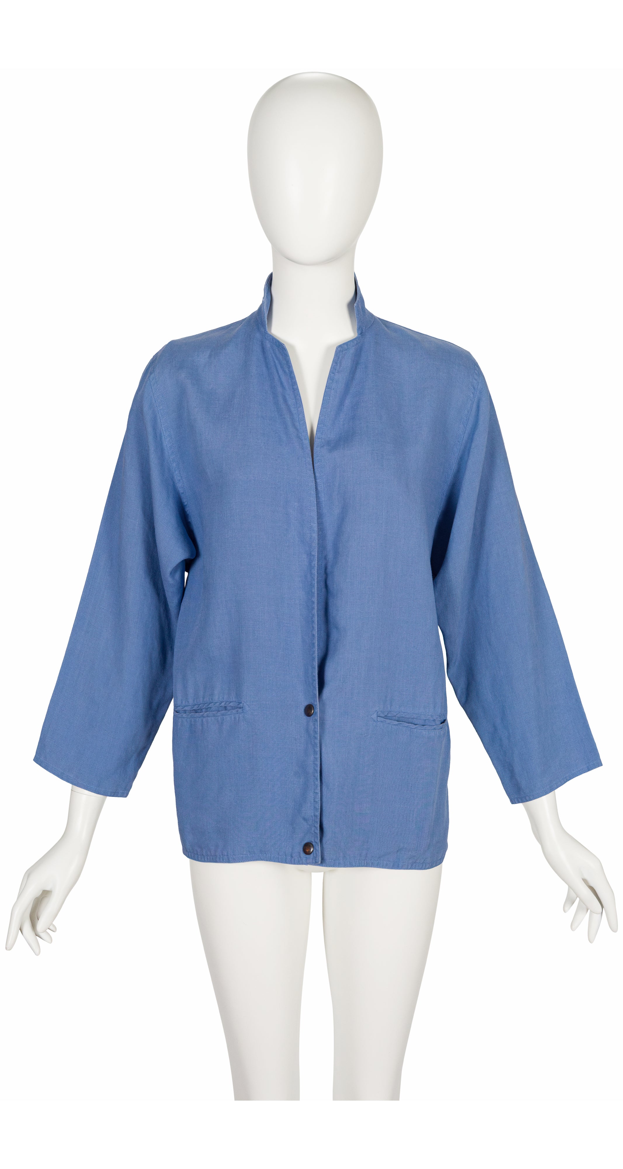 1980s Steel Blue Linen Snap-Up Light Jacket