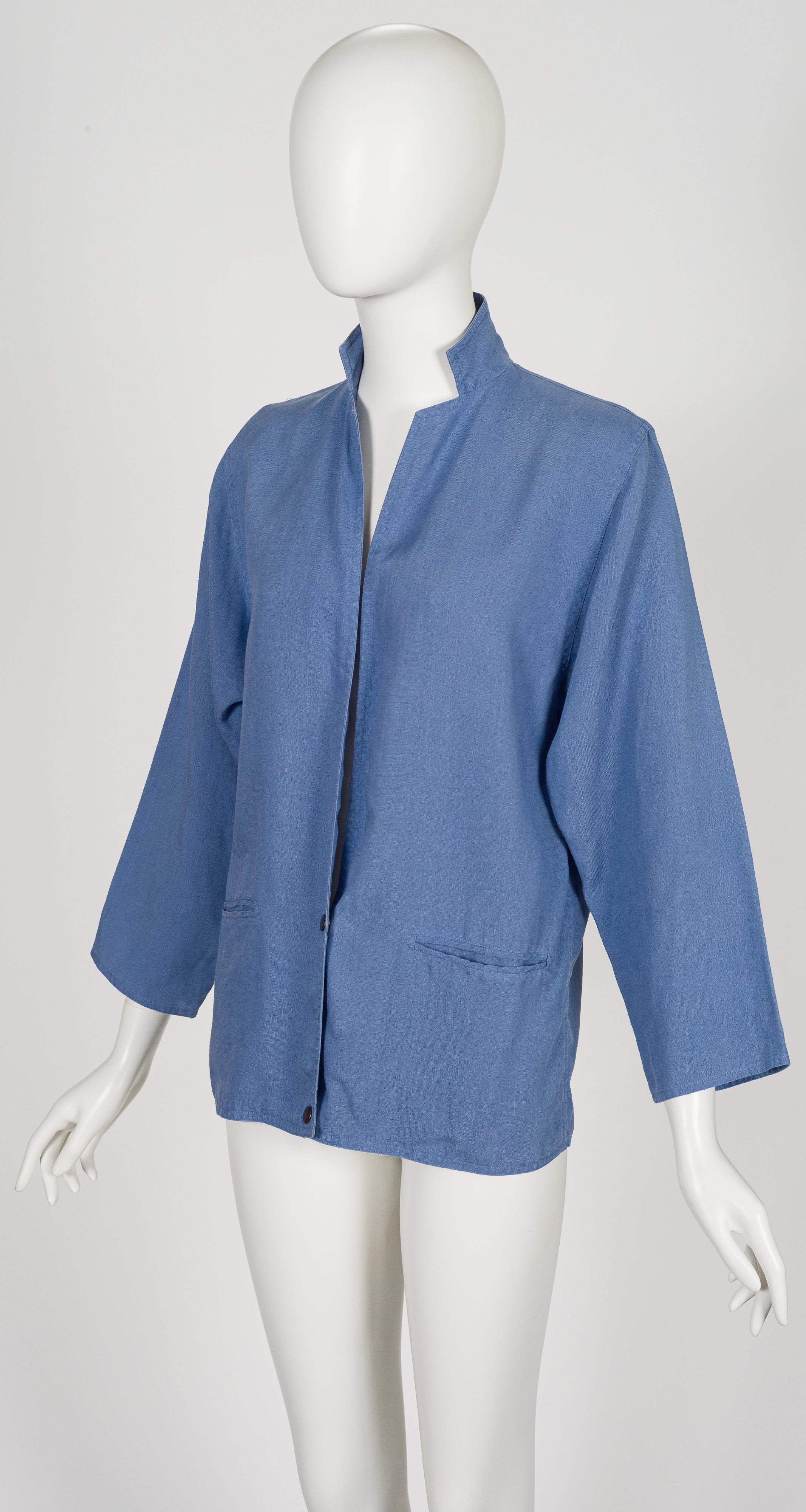 1980s Steel Blue Linen Snap-Up Light Jacket