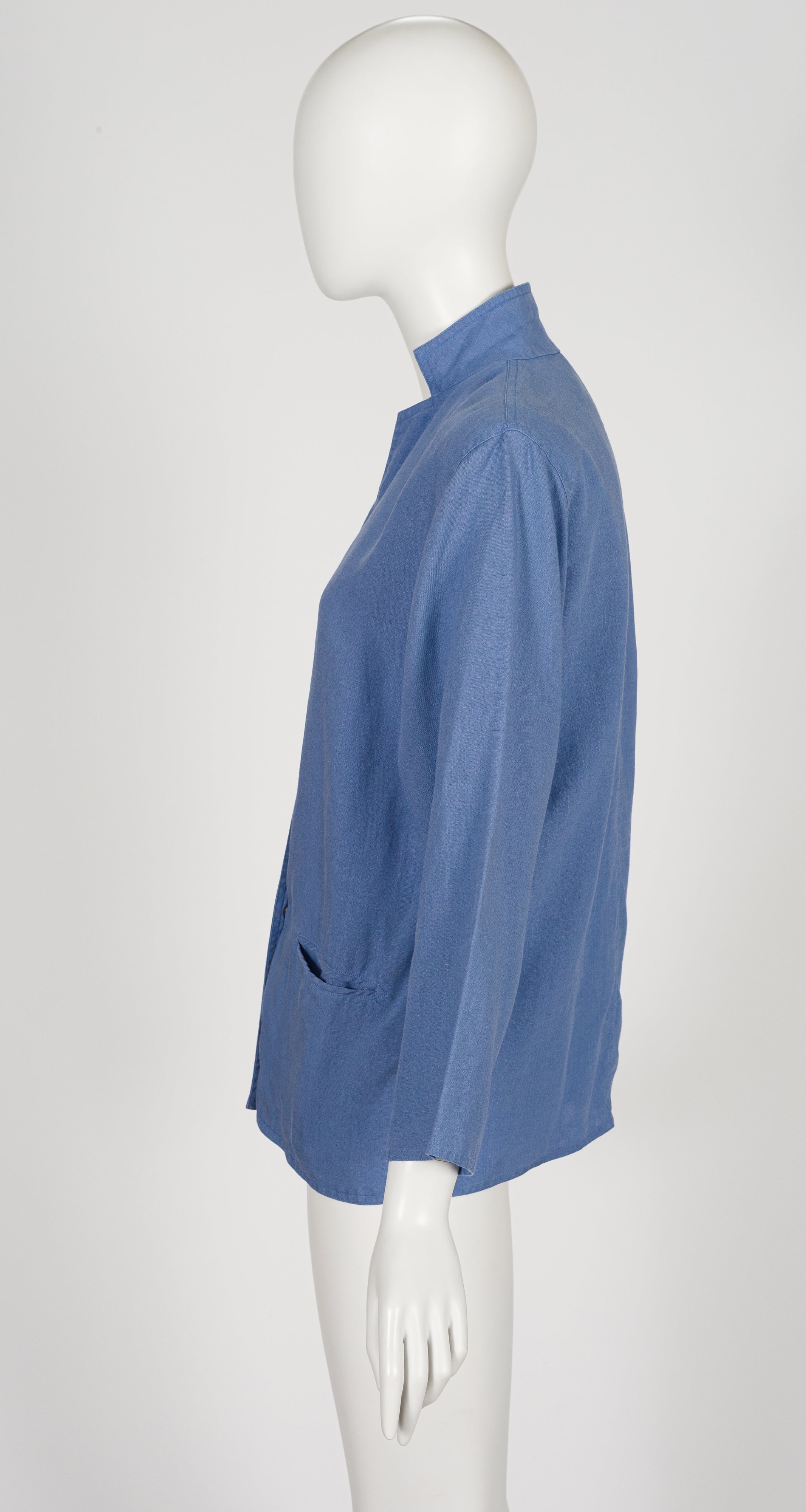 1980s Steel Blue Linen Snap-Up Light Jacket