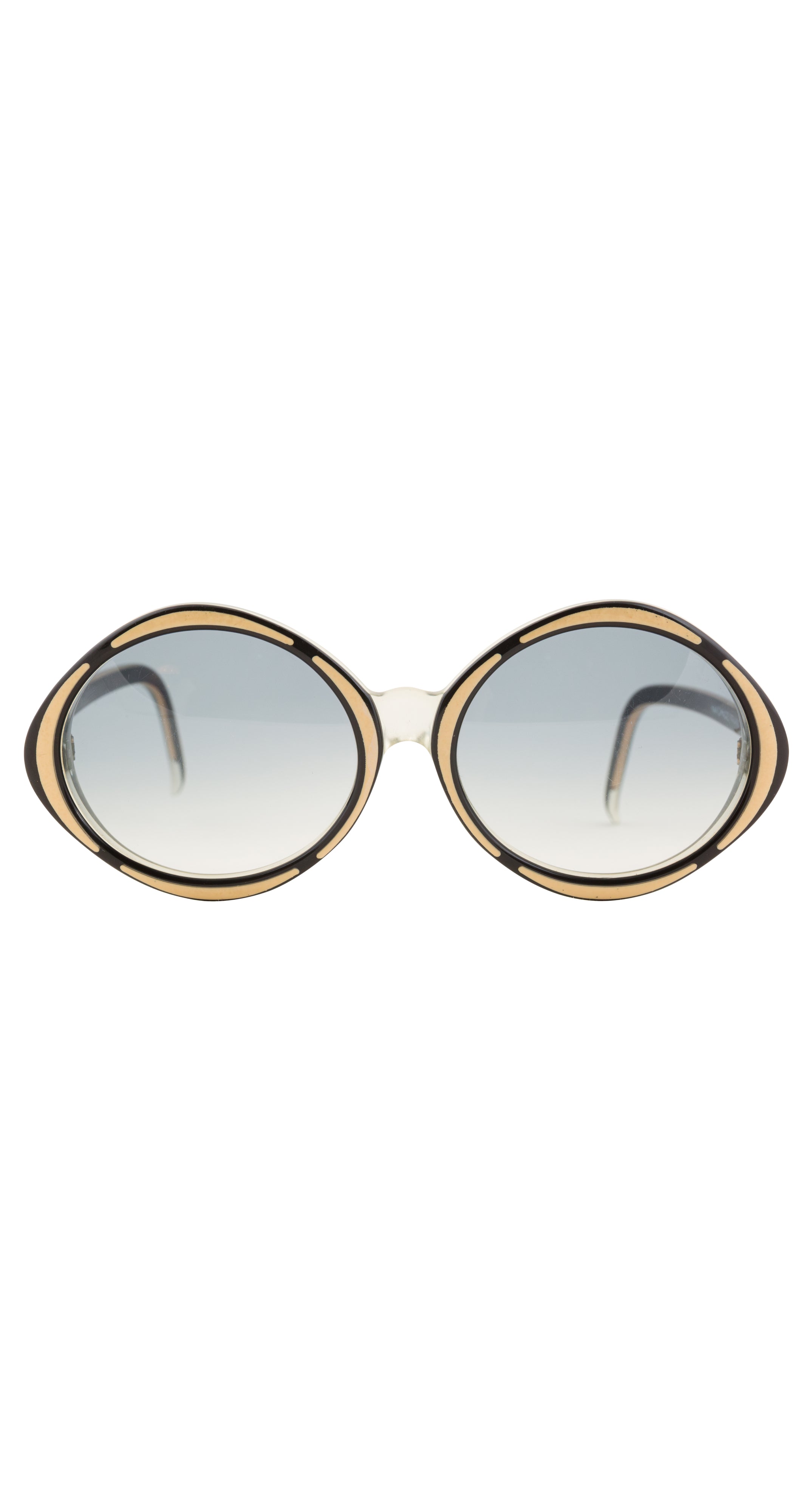 1970s Navy Blue and Cream Oval Handmade Sunglasses