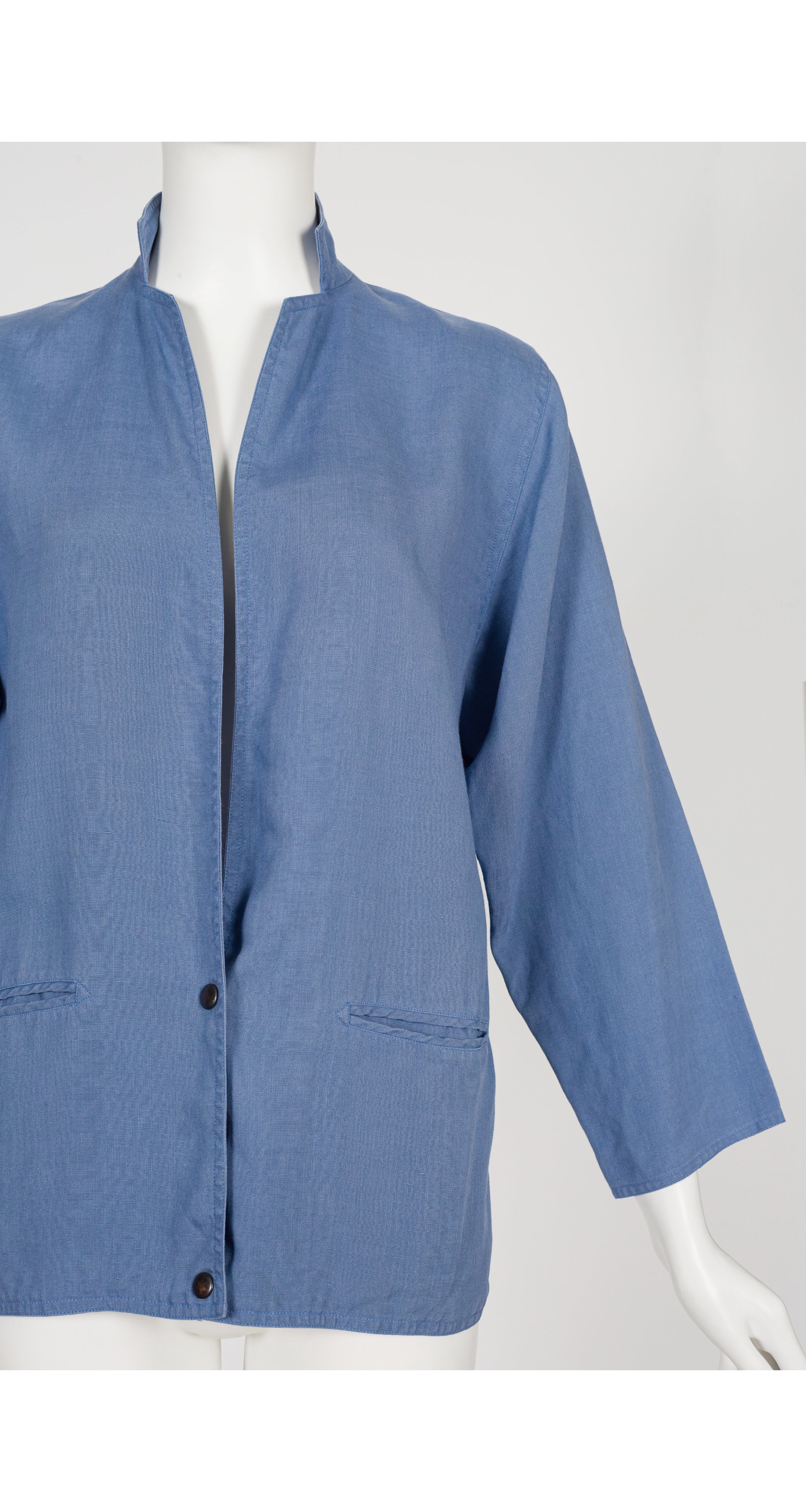 1980s Steel Blue Linen Snap-Up Light Jacket