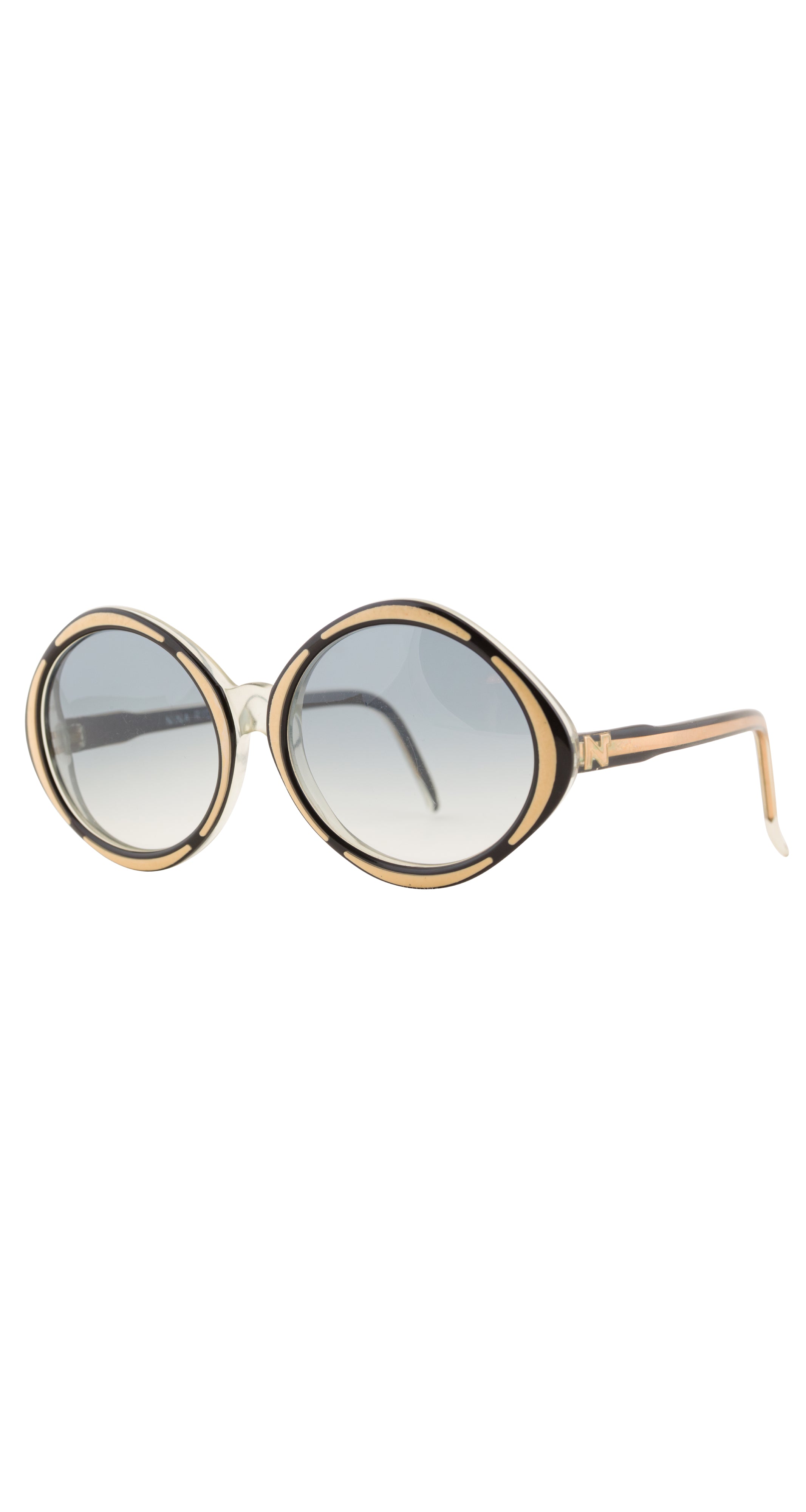 1970s Navy Blue and Cream Oval Handmade Sunglasses