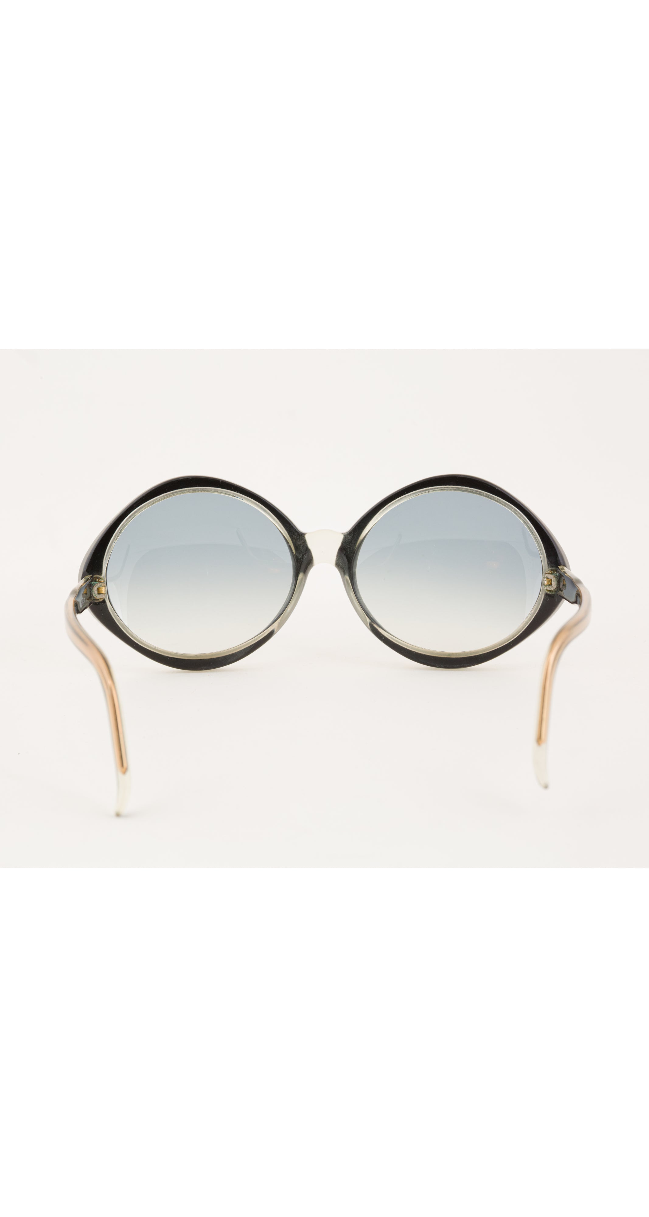 1970s Navy Blue and Cream Oval Handmade Sunglasses