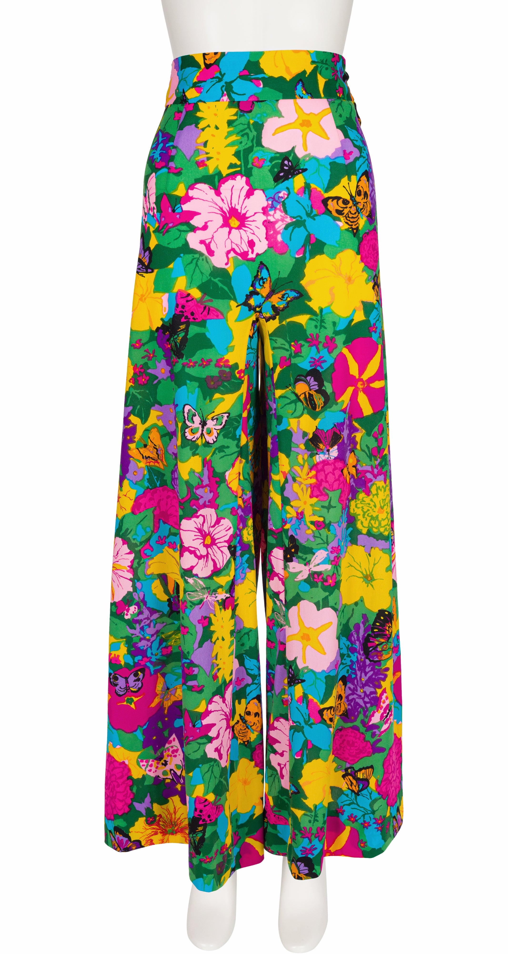 1966 Butterfly Floral Print Jersey Palazzo Pants