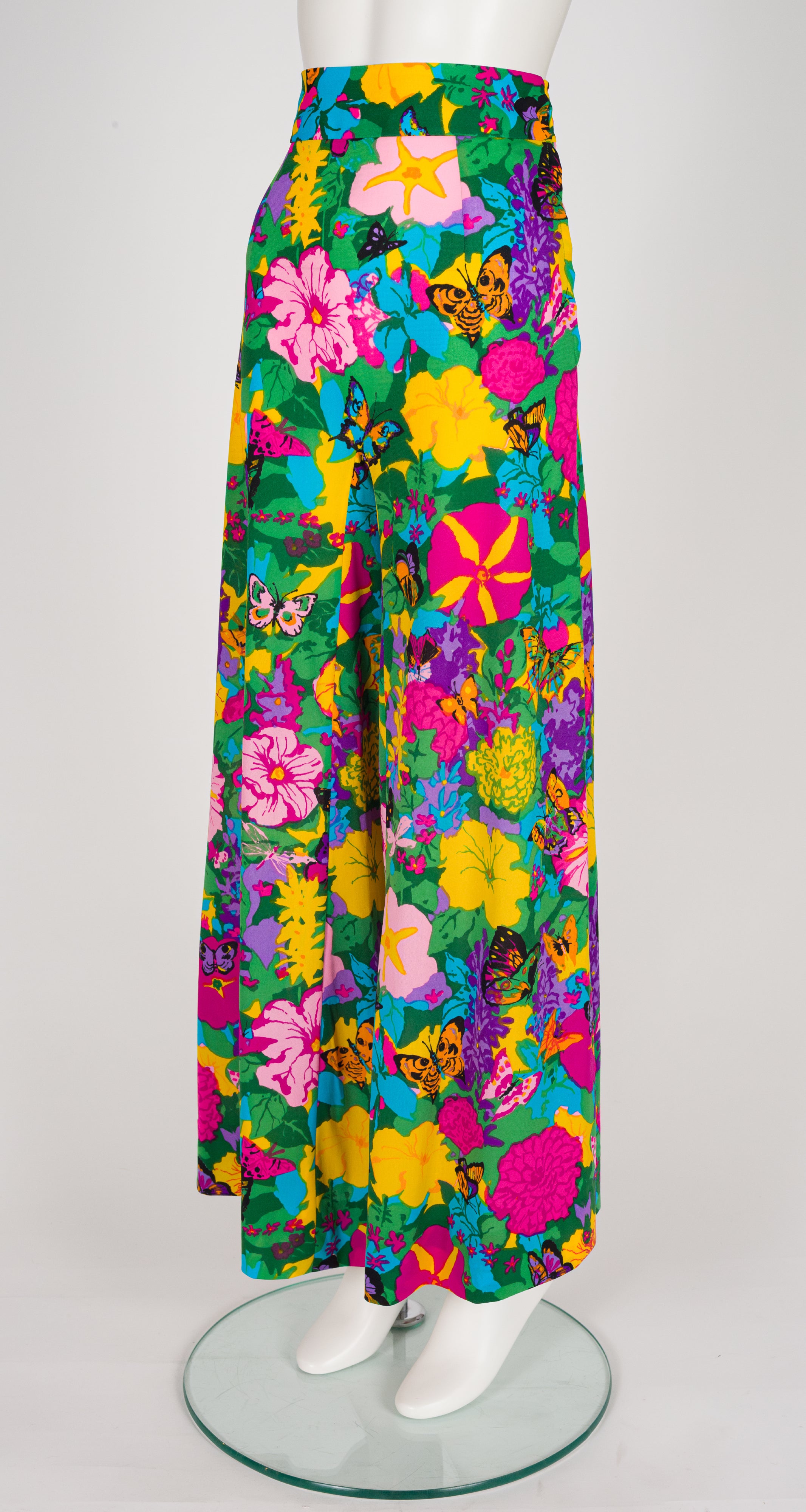 1966 Butterfly Floral Print Jersey Palazzo Pants