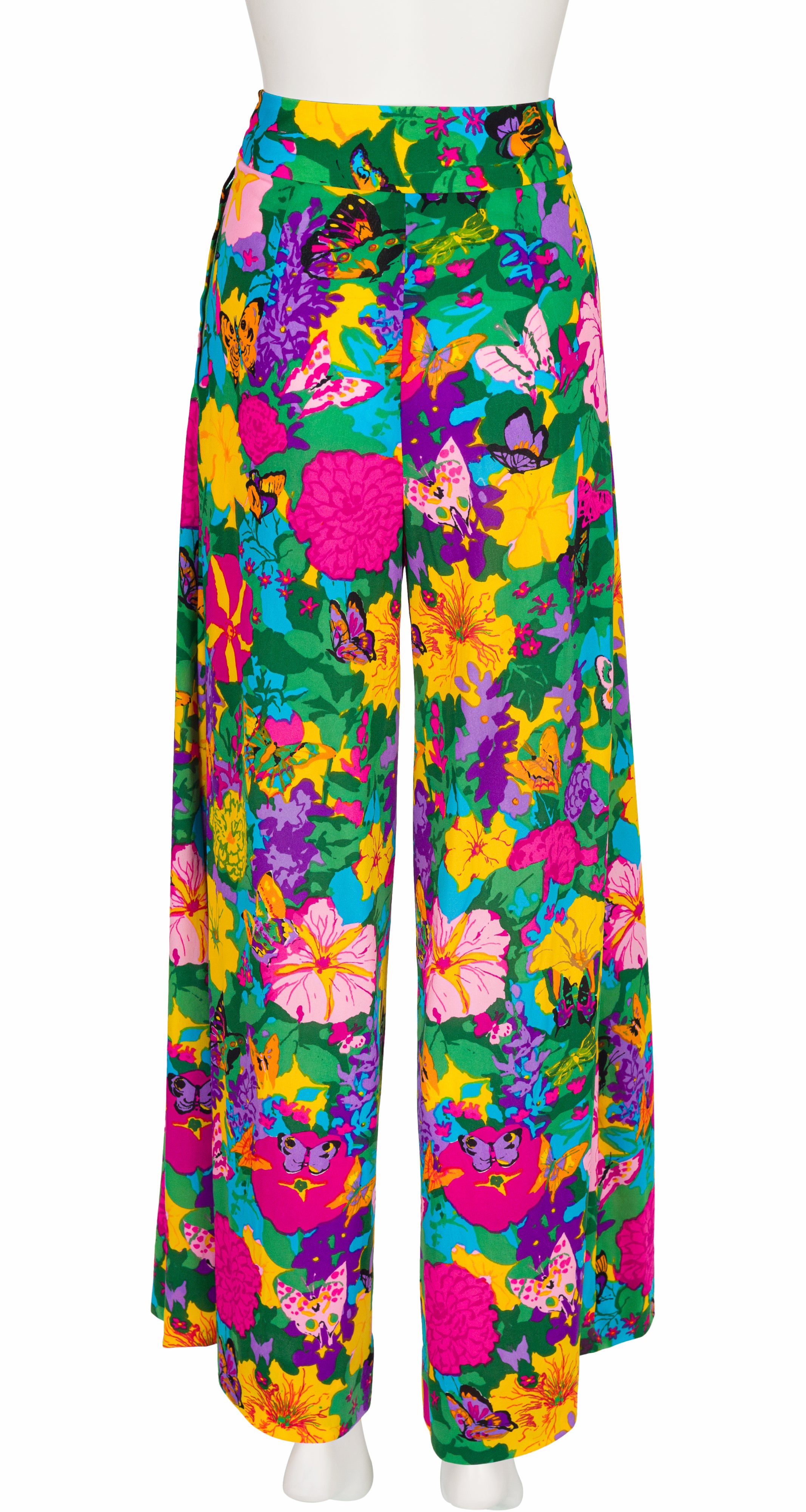 1966 Butterfly Floral Print Jersey Palazzo Pants