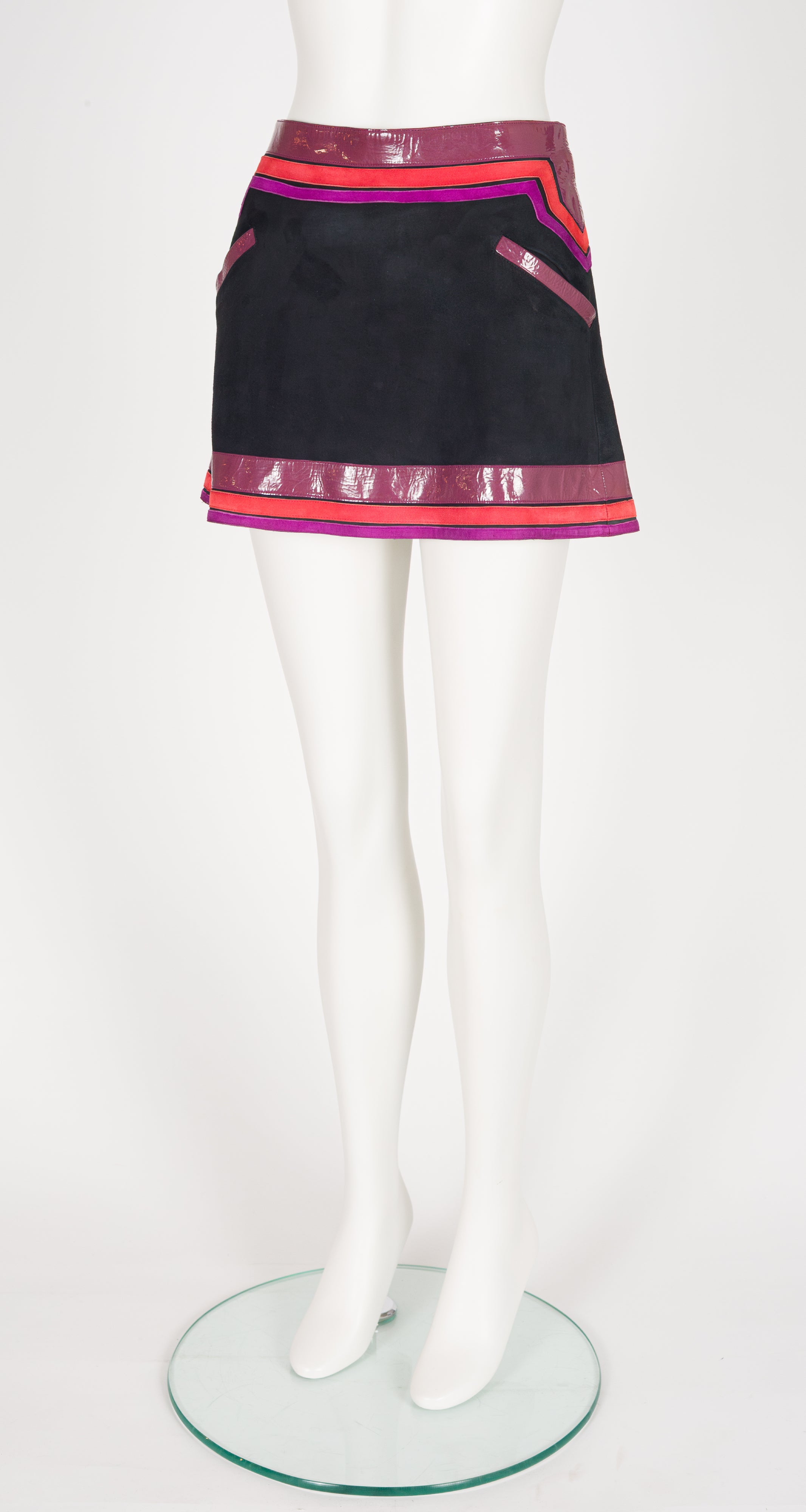 2007 S/S Mod Black Suede & Patent Leather Mini Skirt