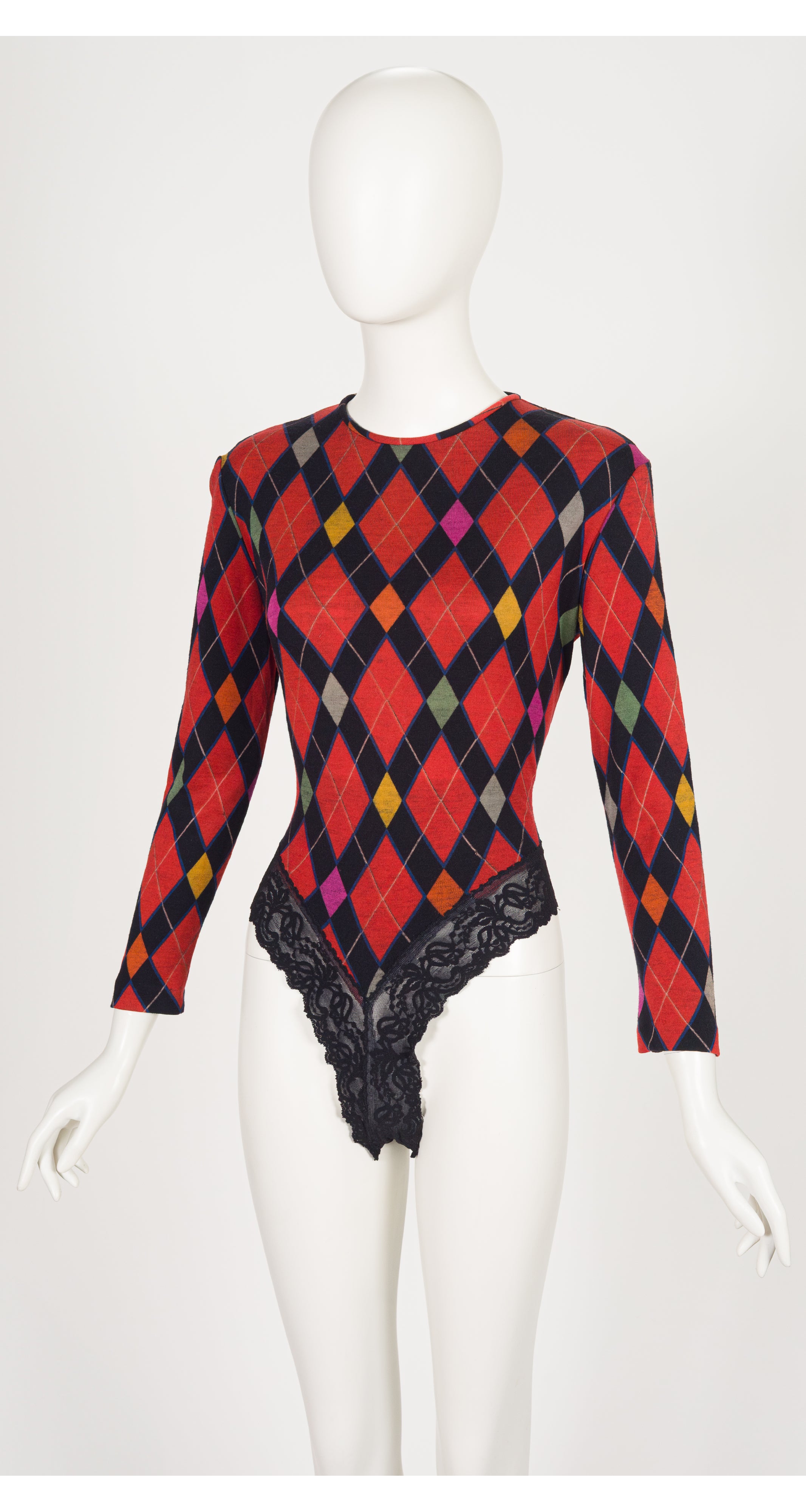 1980s Argyle Print Wool Jersey Bodysuit