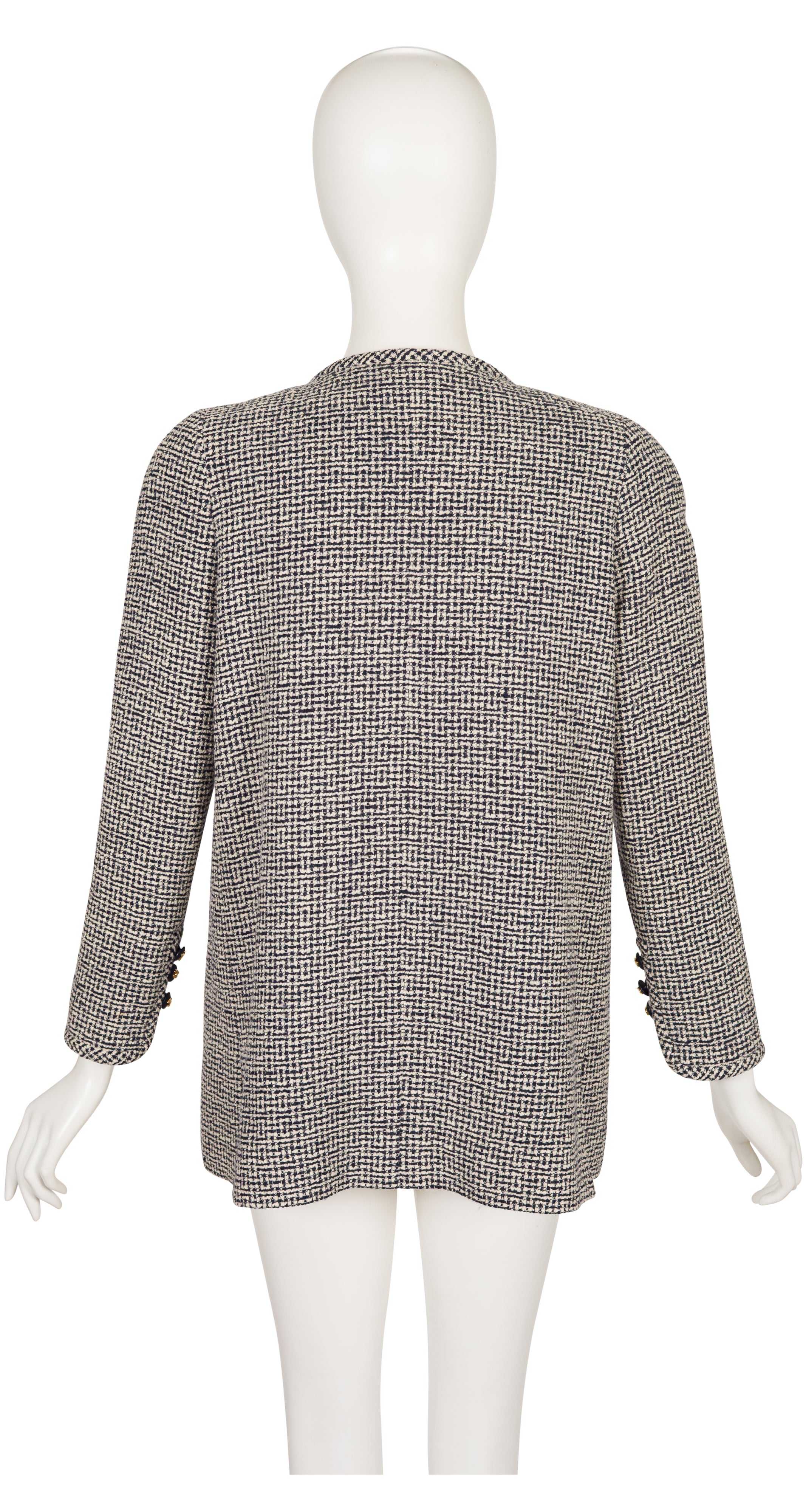 1990s Black & Cream Bouclé Logo Button Jacket