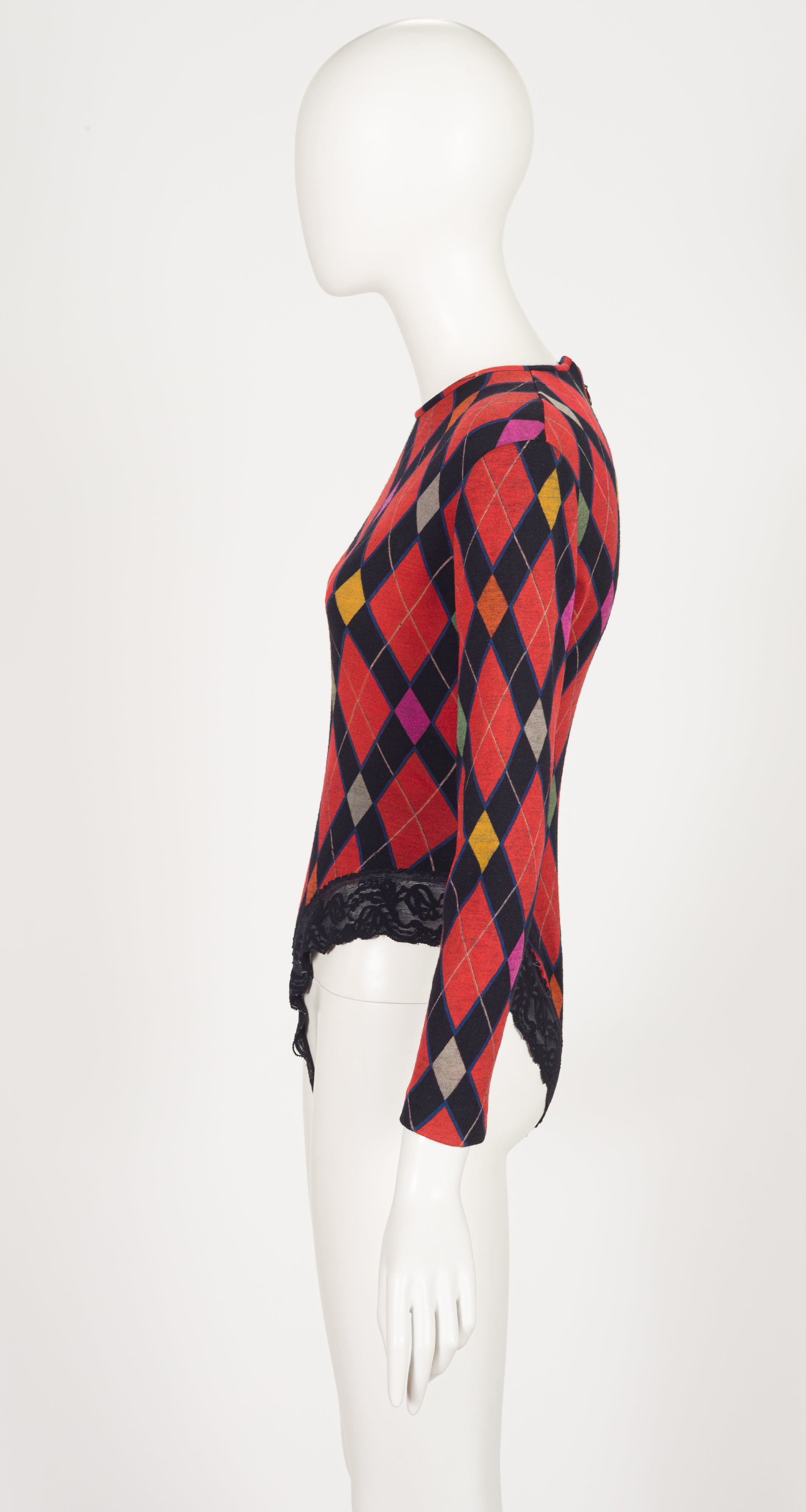 1980s Argyle Print Wool Jersey Bodysuit