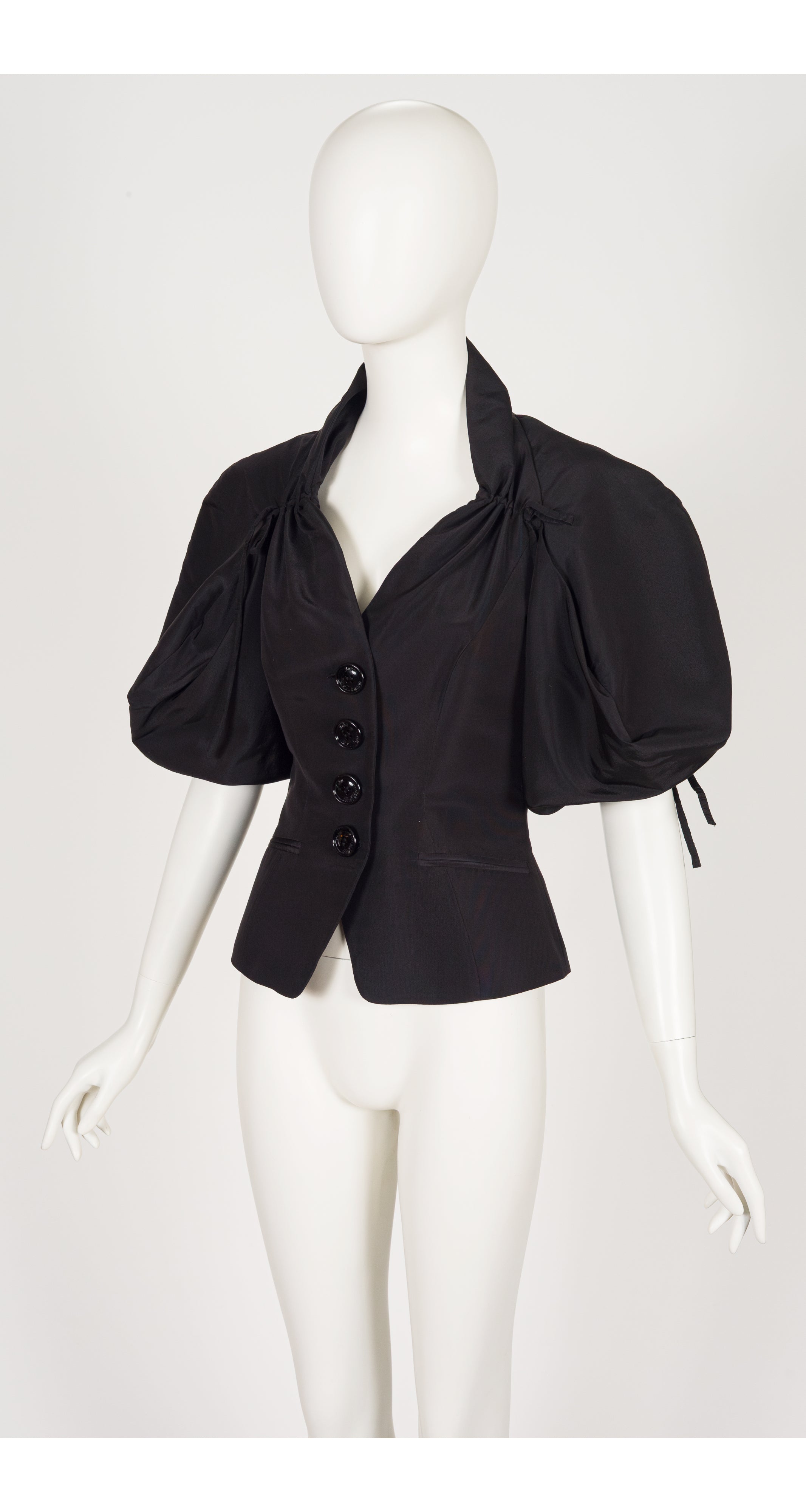 2009 Resort Black Silk Faille Puff Sleeve Jacket