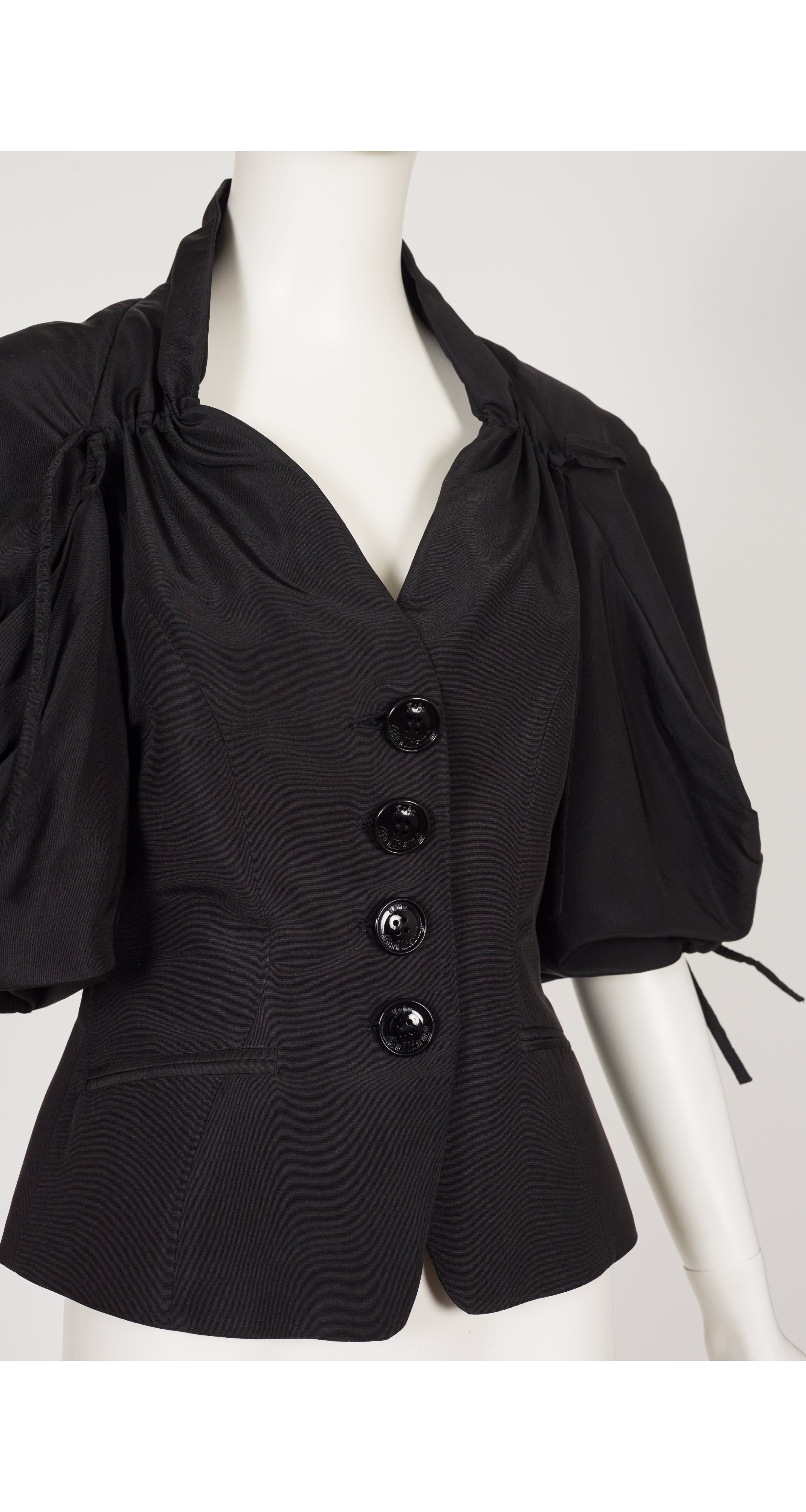 2009 Resort Black Silk Faille Puff Sleeve Jacket