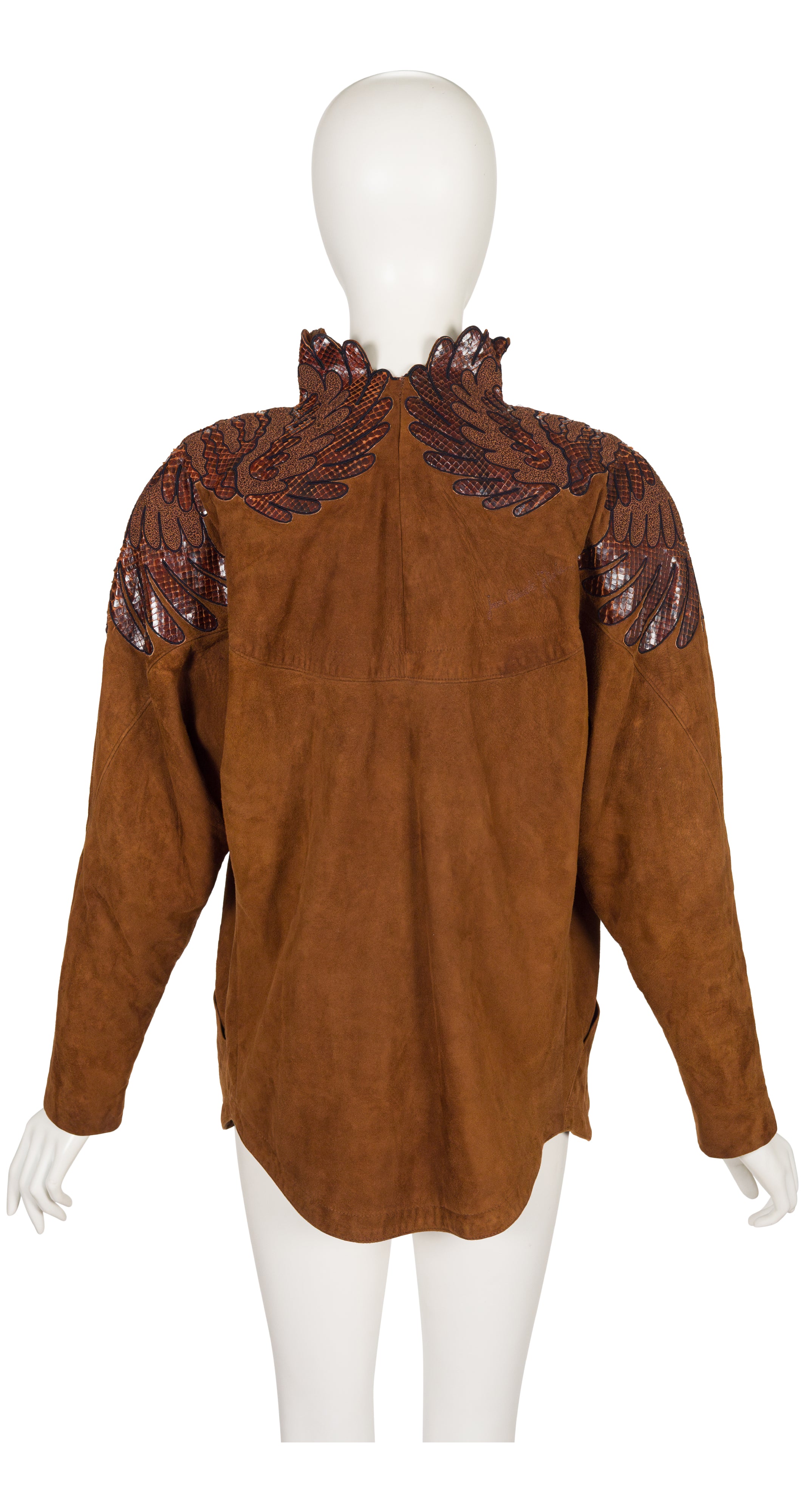 1980s Snakeskin Wing Shoulder Tan Suede Jacket