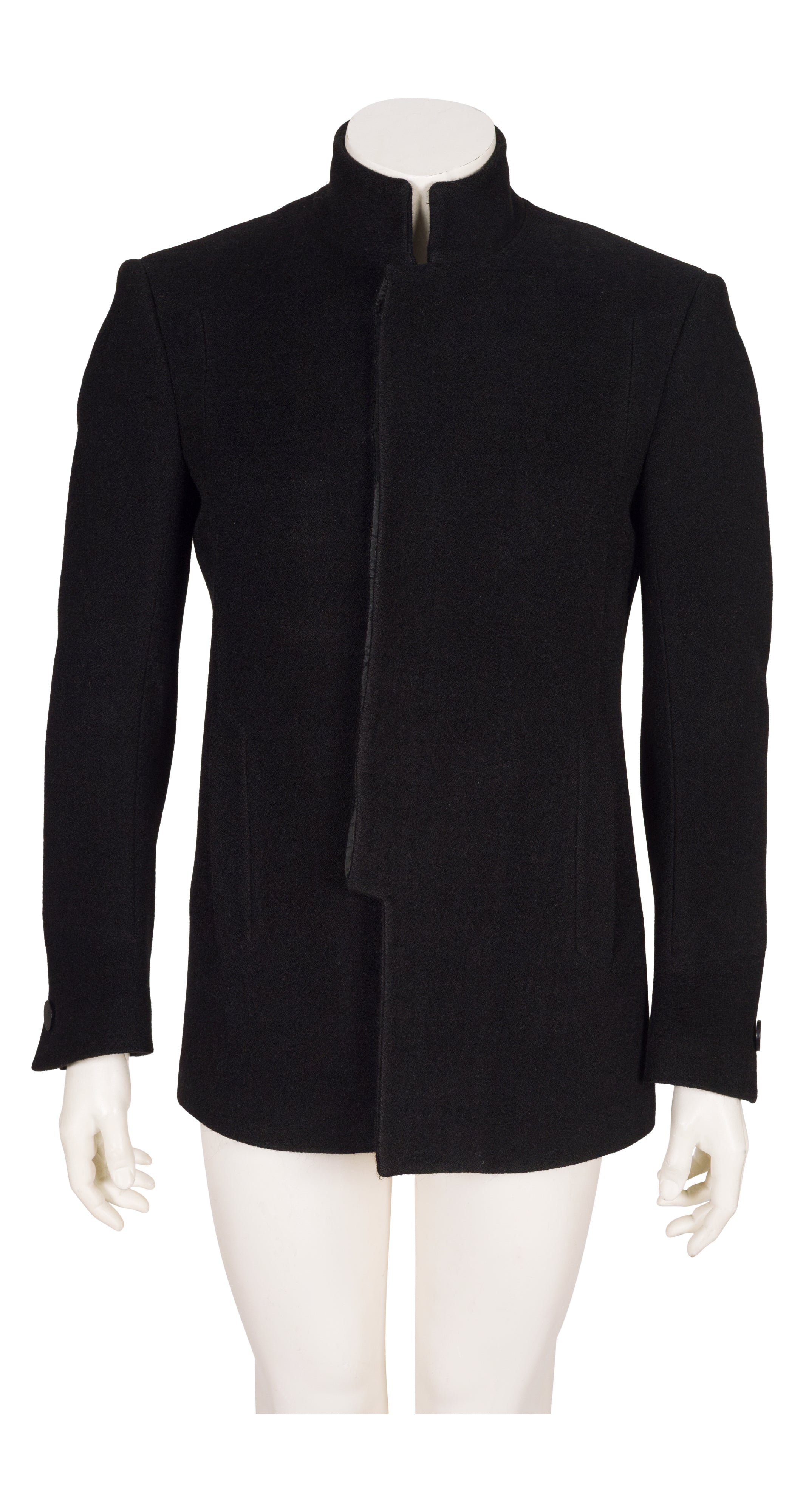 2000s Men's Black Alpaca Wool Stand-Up Collar Jacket