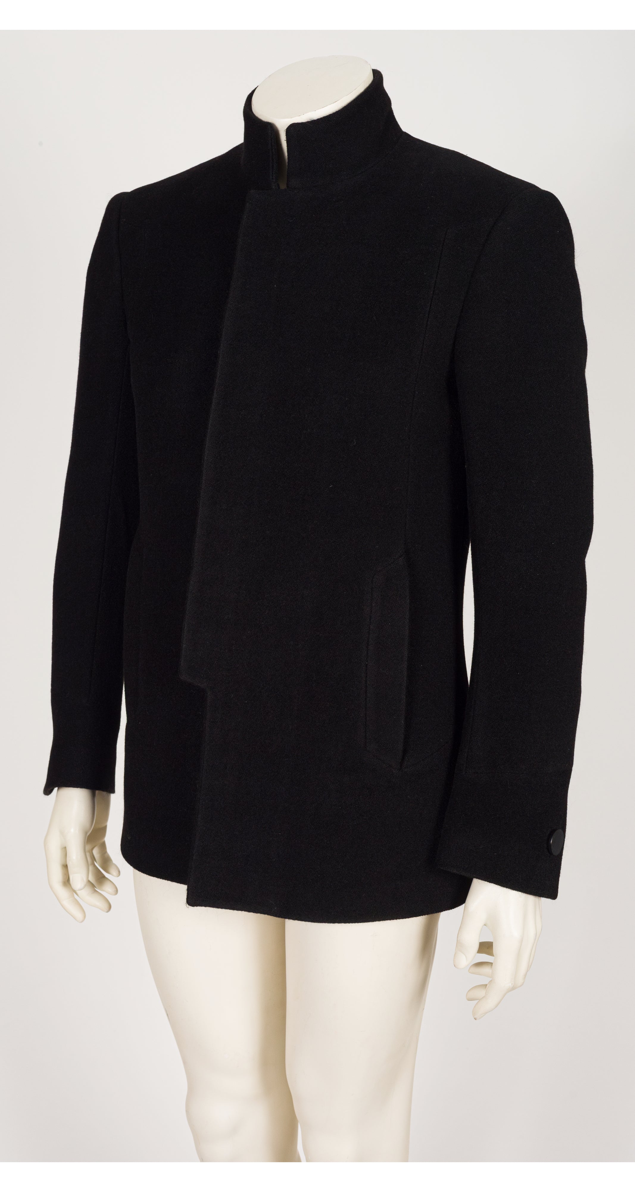 2000s Men's Black Alpaca Wool Stand-Up Collar Jacket