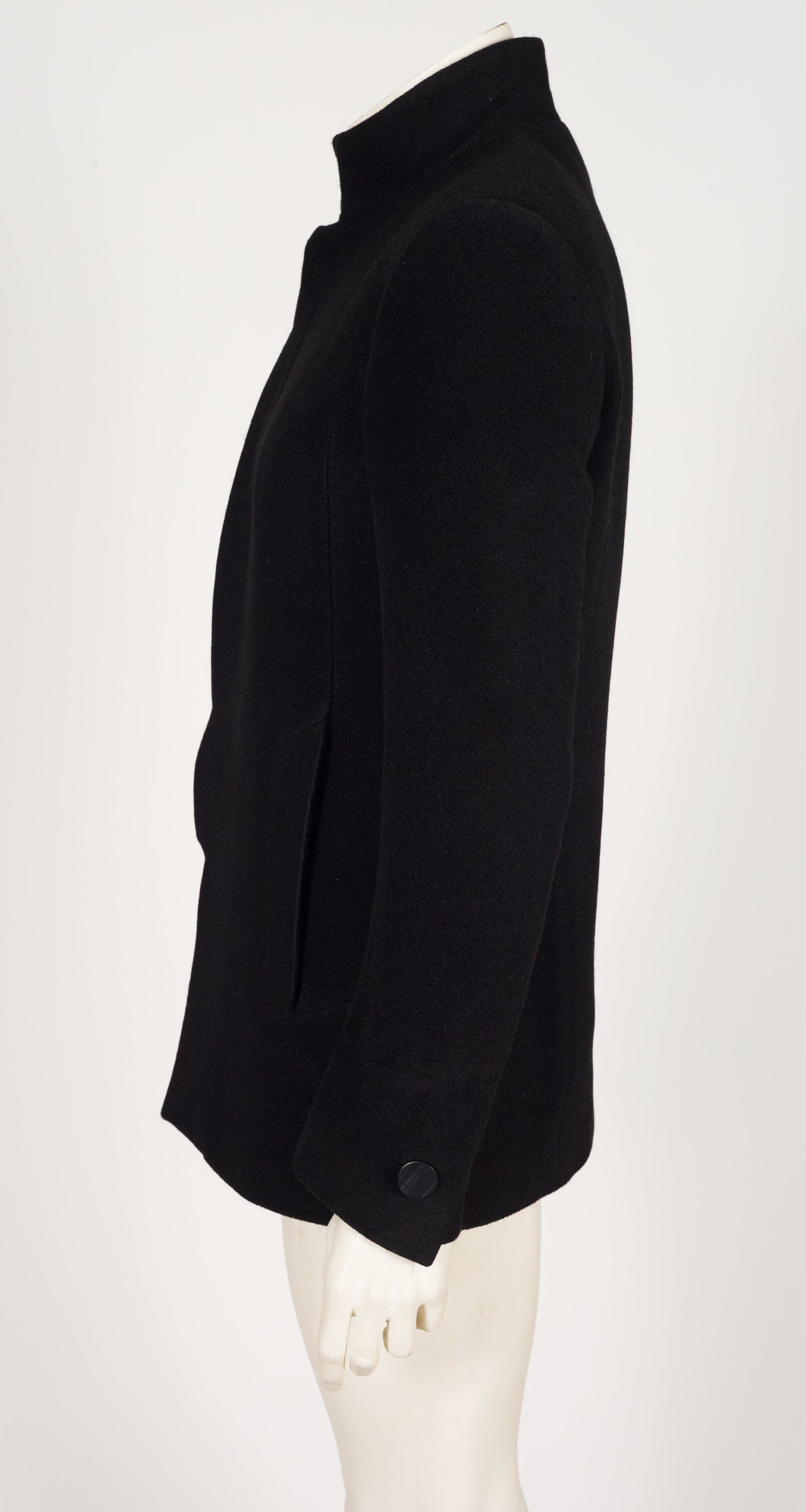 2000s Men's Black Alpaca Wool Stand-Up Collar Jacket